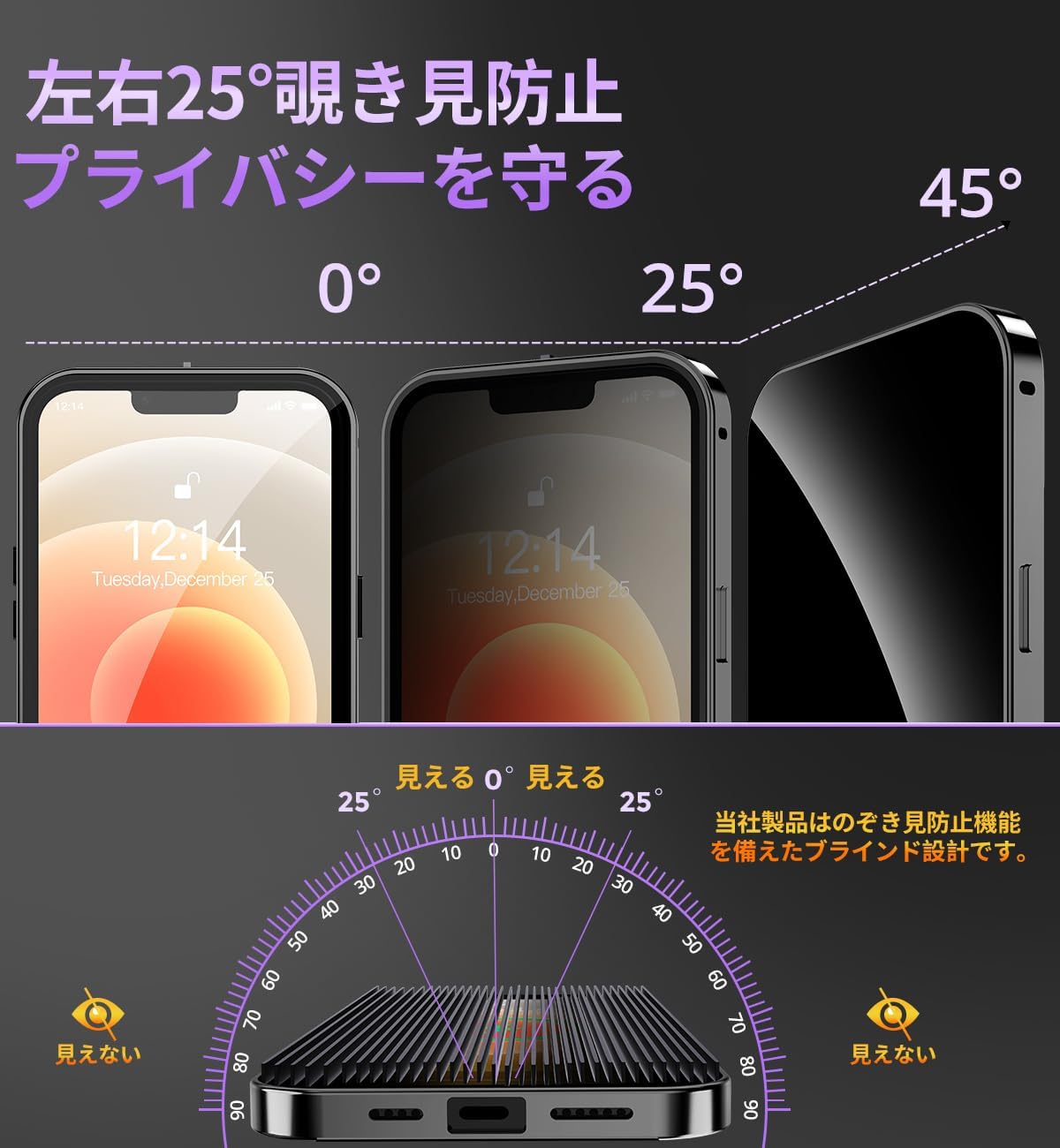 iPhone12用 自動ポップアップボタン付きケース【ロック機能・ストラップホール】両面9H強化ガラス・アルミバンパー・薄型・軽量・ワイヤレス充電対応(ブラック)