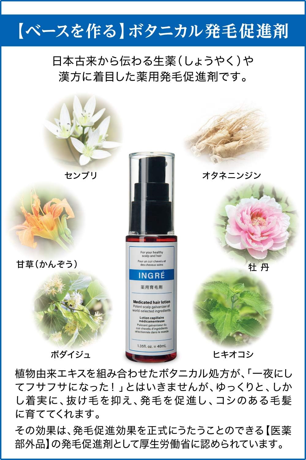 AGA発毛促進剤 アングレ ワールドセレクション 男性・女性用 医薬部外品 リデンシル配合