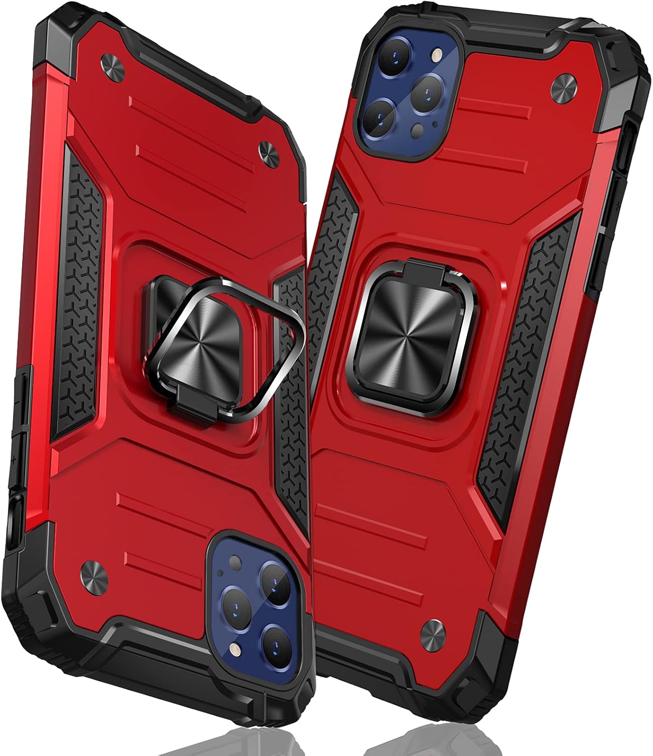 iPhone 12/12 Pro用耐衝撃リングケース 軽量薄型 米軍MIL規格 滑り止め 赤