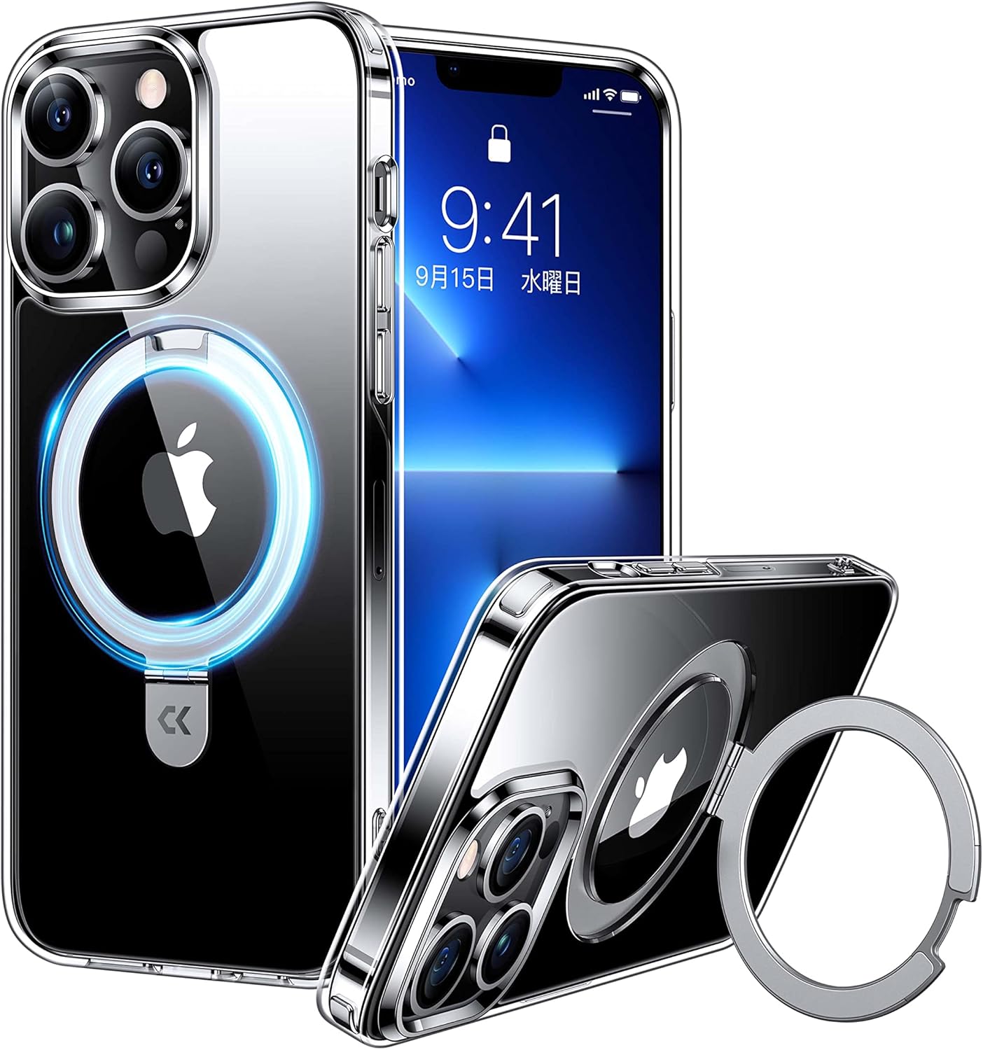 8周年記念 CASEKOO iPhone12/12Pro 用クリアケース MagSafe対応 耐衝撃 隠しスタンド付き