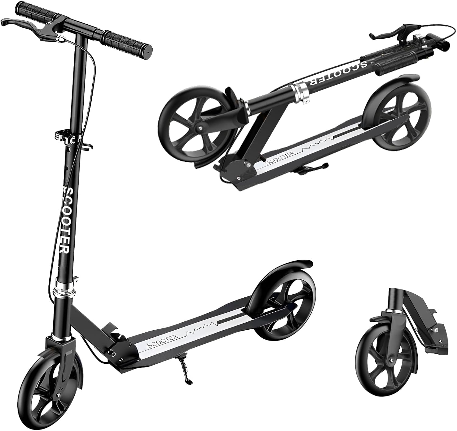 折りたたみ式キックボード 4段階高さ調整 フット/ハンドブレーキ 8インチタイヤ スタンド付き 子供・大人用