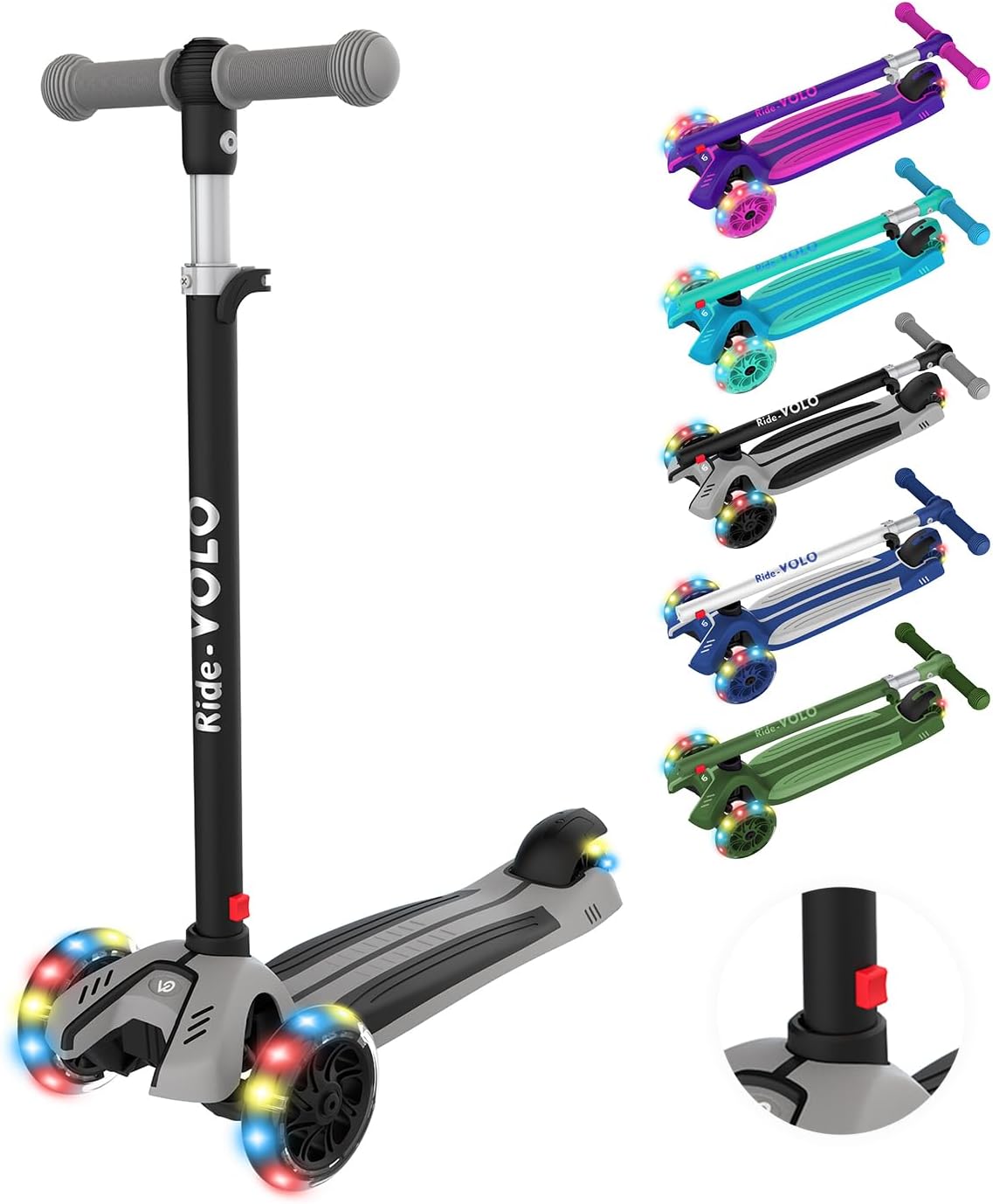 子供向け三輪キックスクーター LED光るタイヤ・三段階高さ調整・耐荷重50kg・ブラック