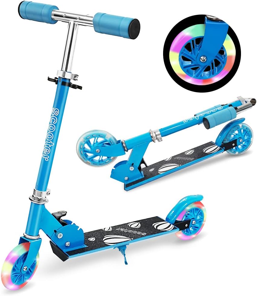 キッズスクーター LEDタイヤ付き 4段階高さ調節 折り畳み式 入学祝い/誕生日プレゼント