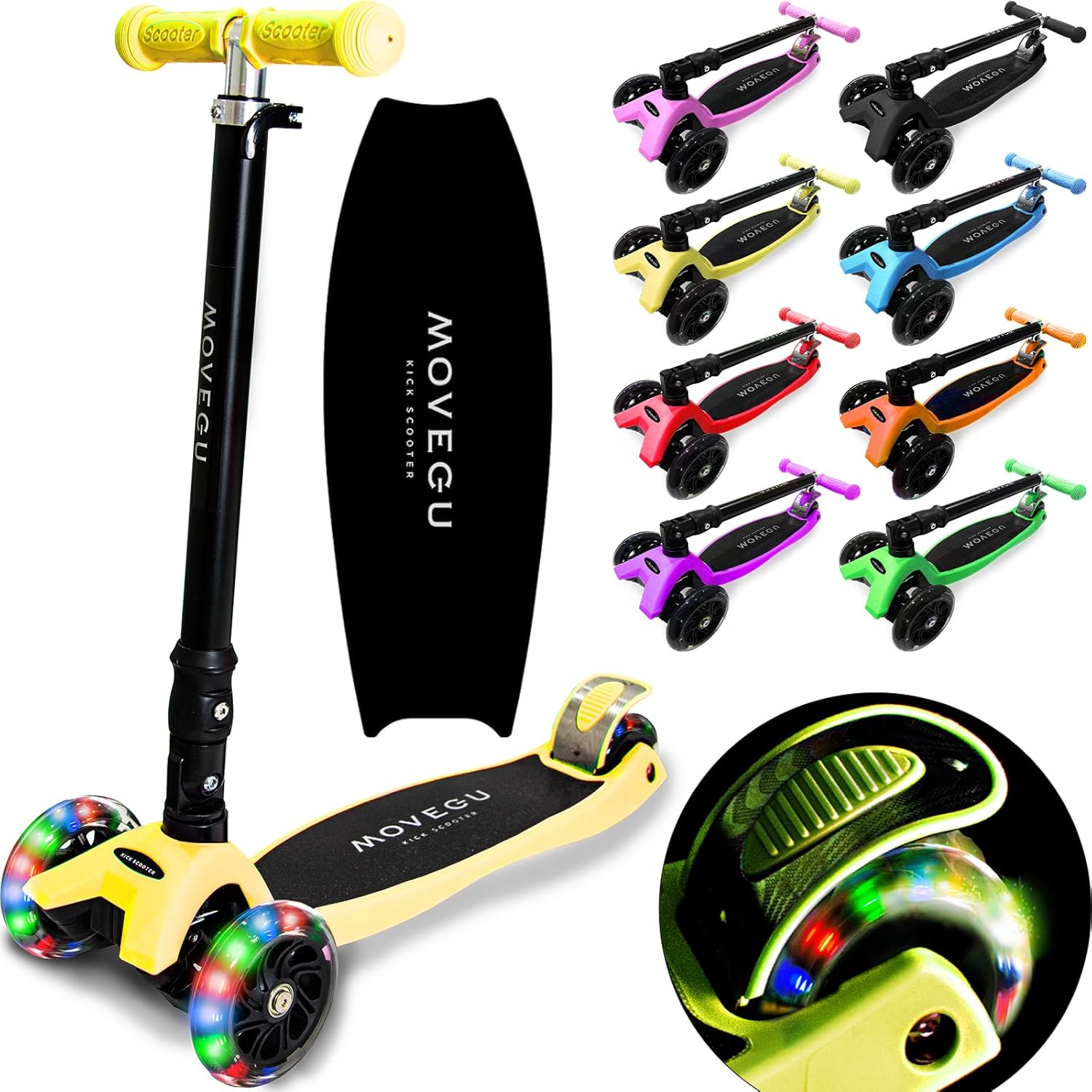 クリスマスプレゼントに最適な4段階高さ調整可能な光るLEDタイヤの子供用キックスクーター