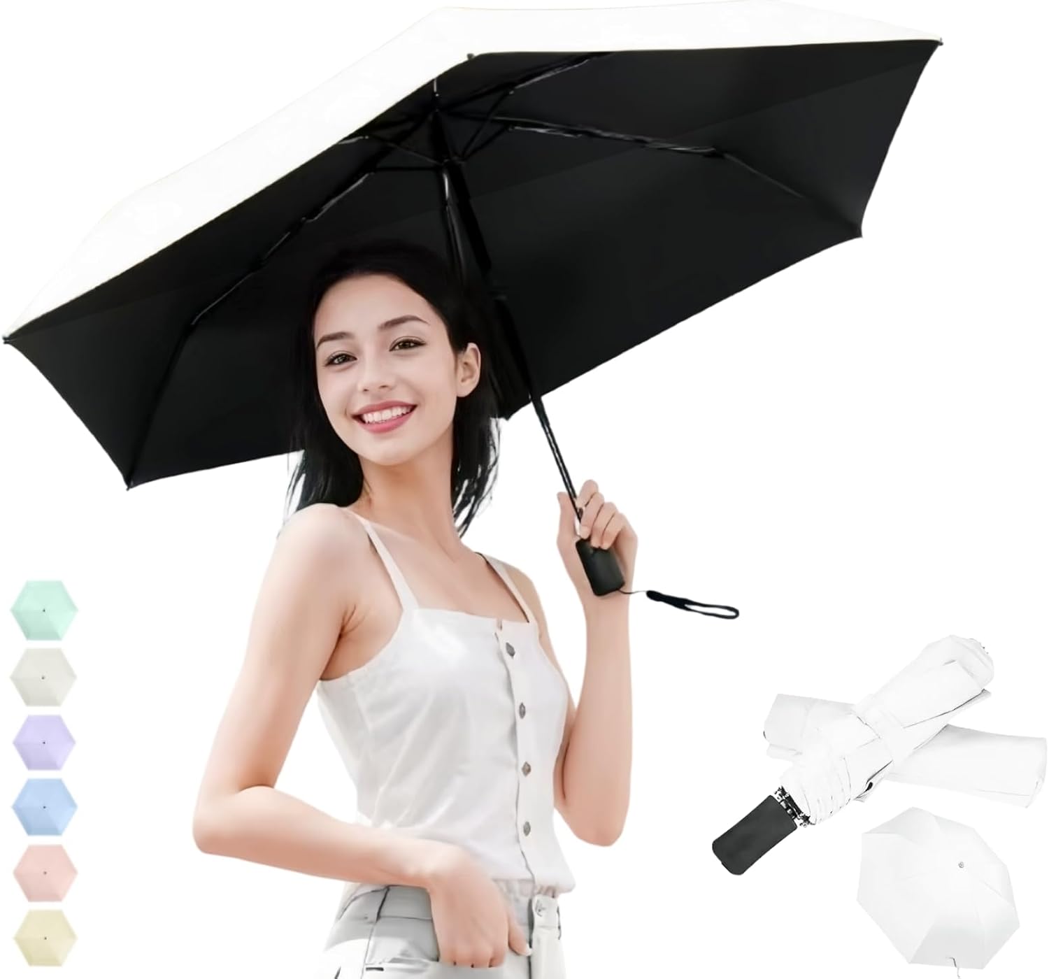 2025年夏用自動開閉UVカット日傘 超軽量210g 折りたたみ晴雨兼用 男女兼用 ギフト用ポーチ付き