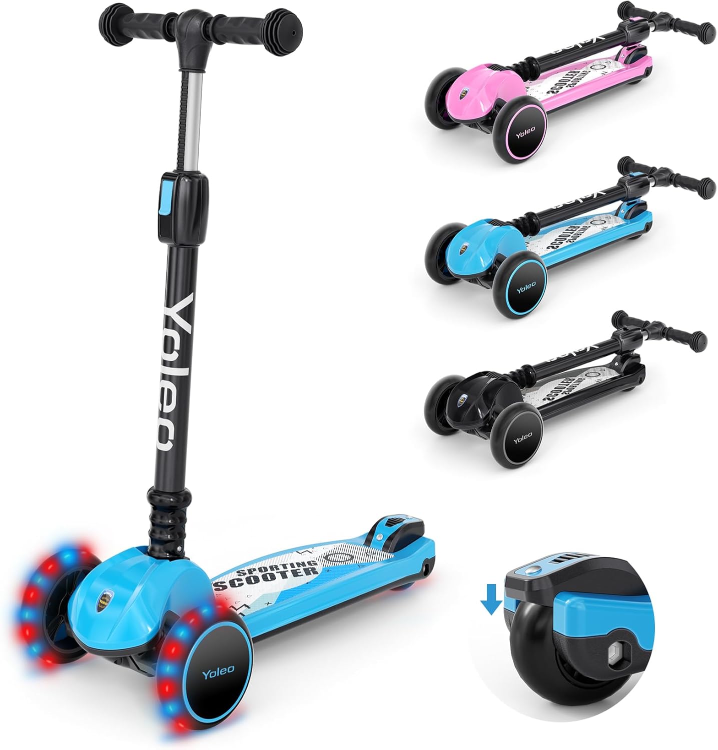 誕生日プレゼントに最適!YOLEO 三輪キックボード 折り畳み式 LEDタイヤ付き