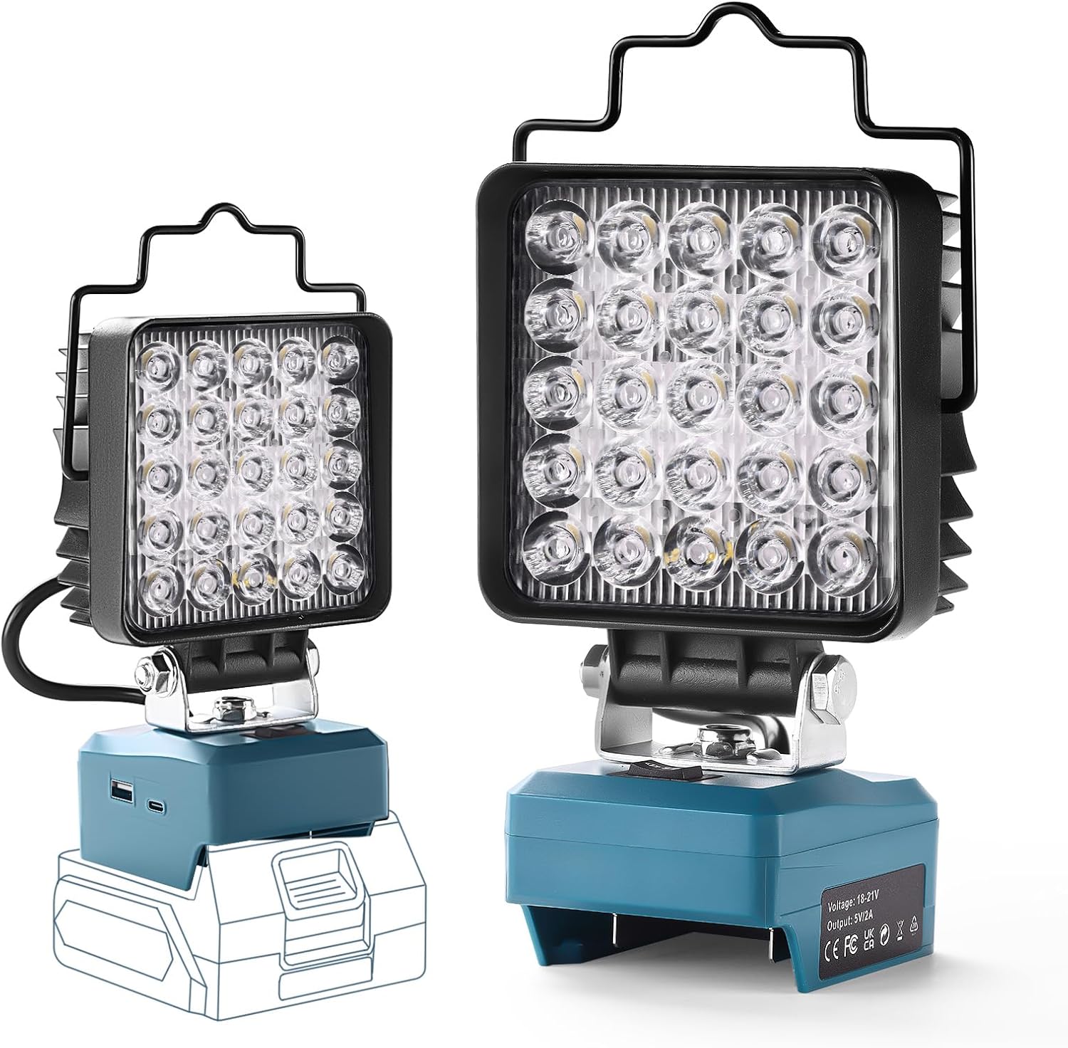 マキタ対応 充電式LED投光器 4800LM 超高輝度 作業灯 IP65防水防塵 ブラック＆ブルー