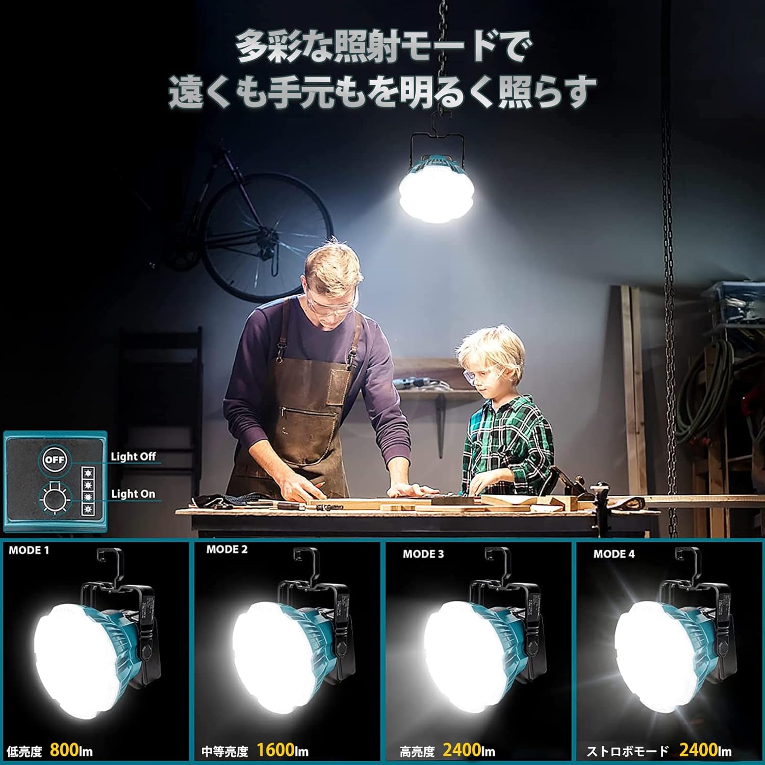 マキタ18Vバッテリー対応 LEDクリップオン作業灯 26W 2400LM 高輝度 折り畳み式 災害対策・夜間作業用 (バッテリ別売)