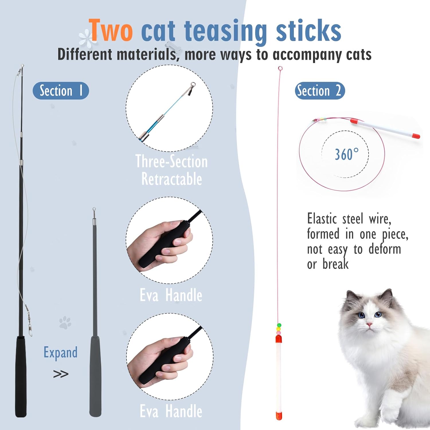 猫じゃらし16点セット 天然羽付きペットおもちゃ 伸縮式室内ゲーム