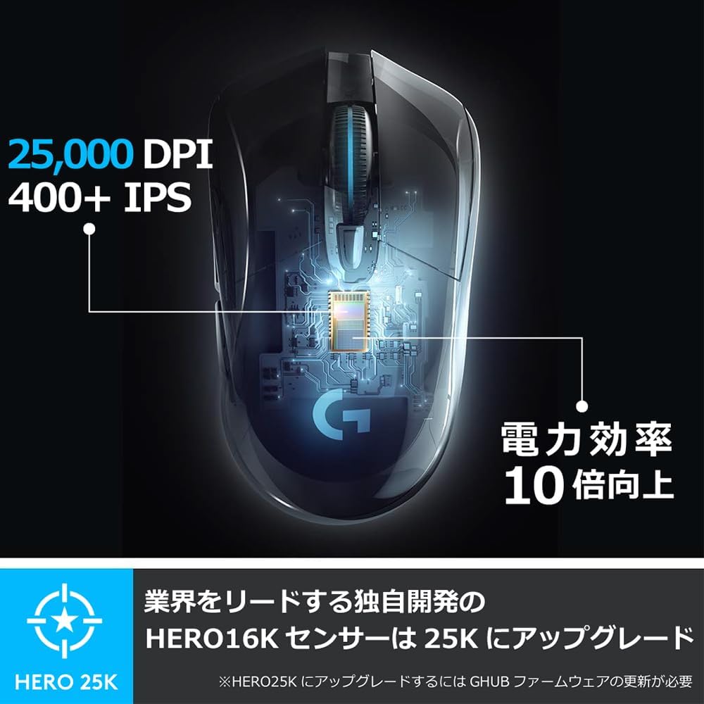 ファイナルファンタジー XIV 推奨 Logicool G703h ワイヤレス ゲーミングマウス LIGHTSPEED HERO 25Kセンサー ブラック
