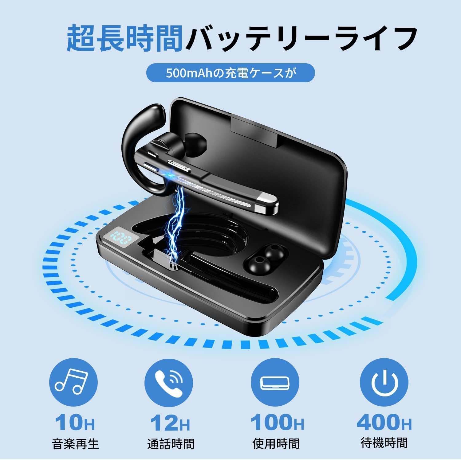 【2024新登場 Bluetooth5.3ワイヤレスイヤホン 100時間連続使用 CVC8.0ノイズキャンセリング】
