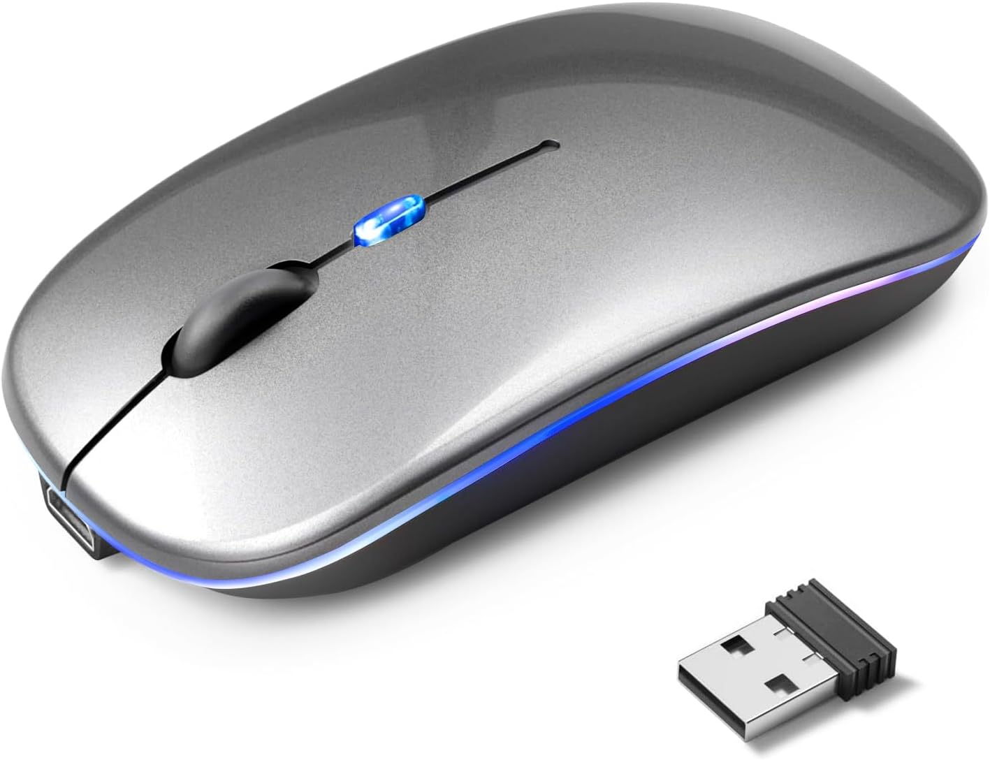 2025年モデル 無線静音ワイヤレスマウス Type-C充電式 省エネ 7色ライト付き 軽量 小型 光学式