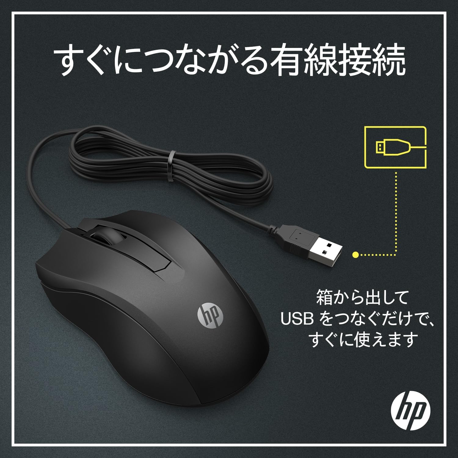 HP 100G 有線光学マウス 1600dpi USB - ブラック【国内正規品】