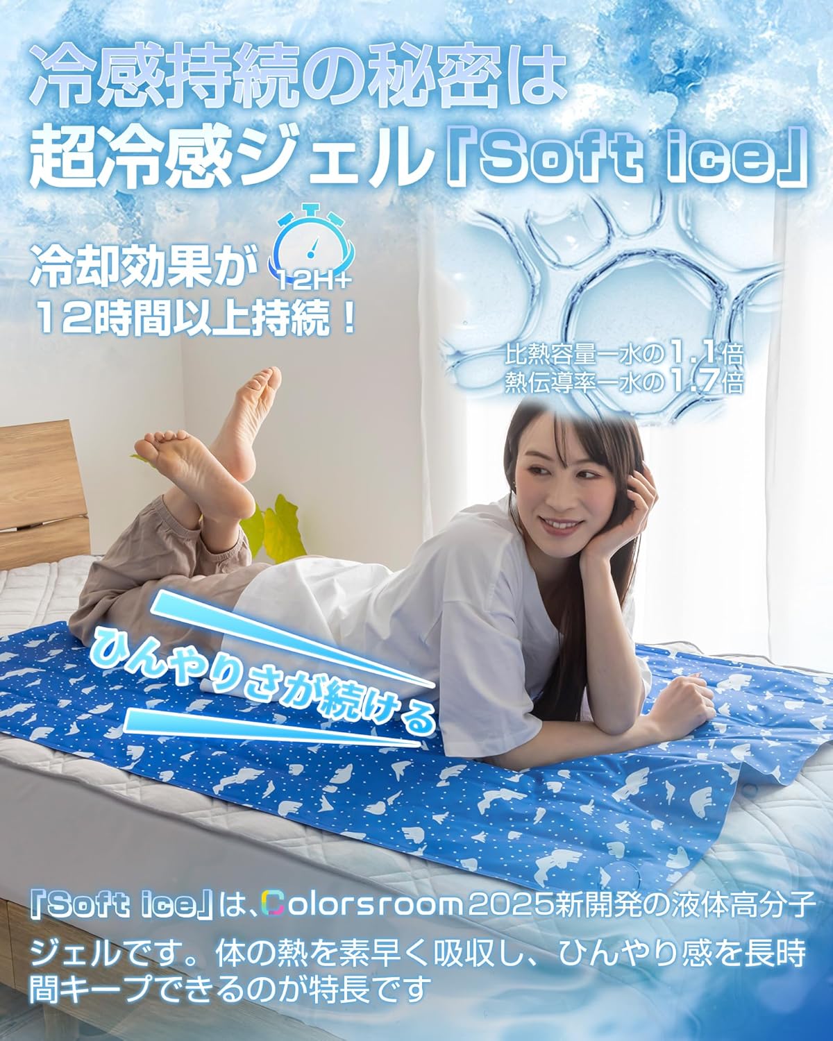 夏用冷感マット ひんやりジェルパッド シングル・ダブル対応 40×50cm シロクマネイビー