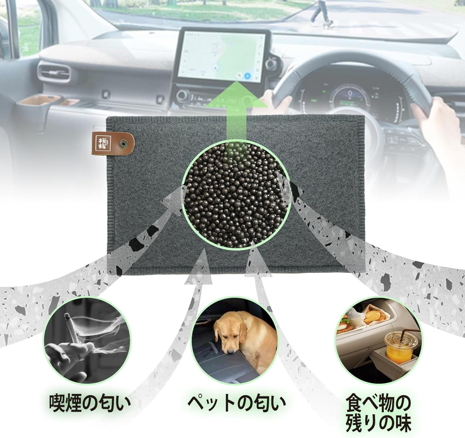 光触媒車用消臭剤 無香タイプ 強力タバコ臭・花粉除去 24ヶ月使用可能 ダークグレー