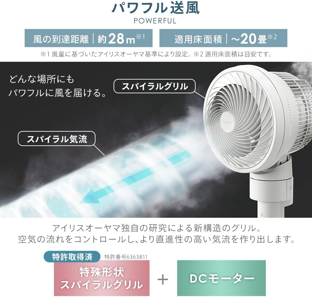 アイリスオーヤマ DCモーター サーキュレーター扇風機 リモコン付き 20畳対応