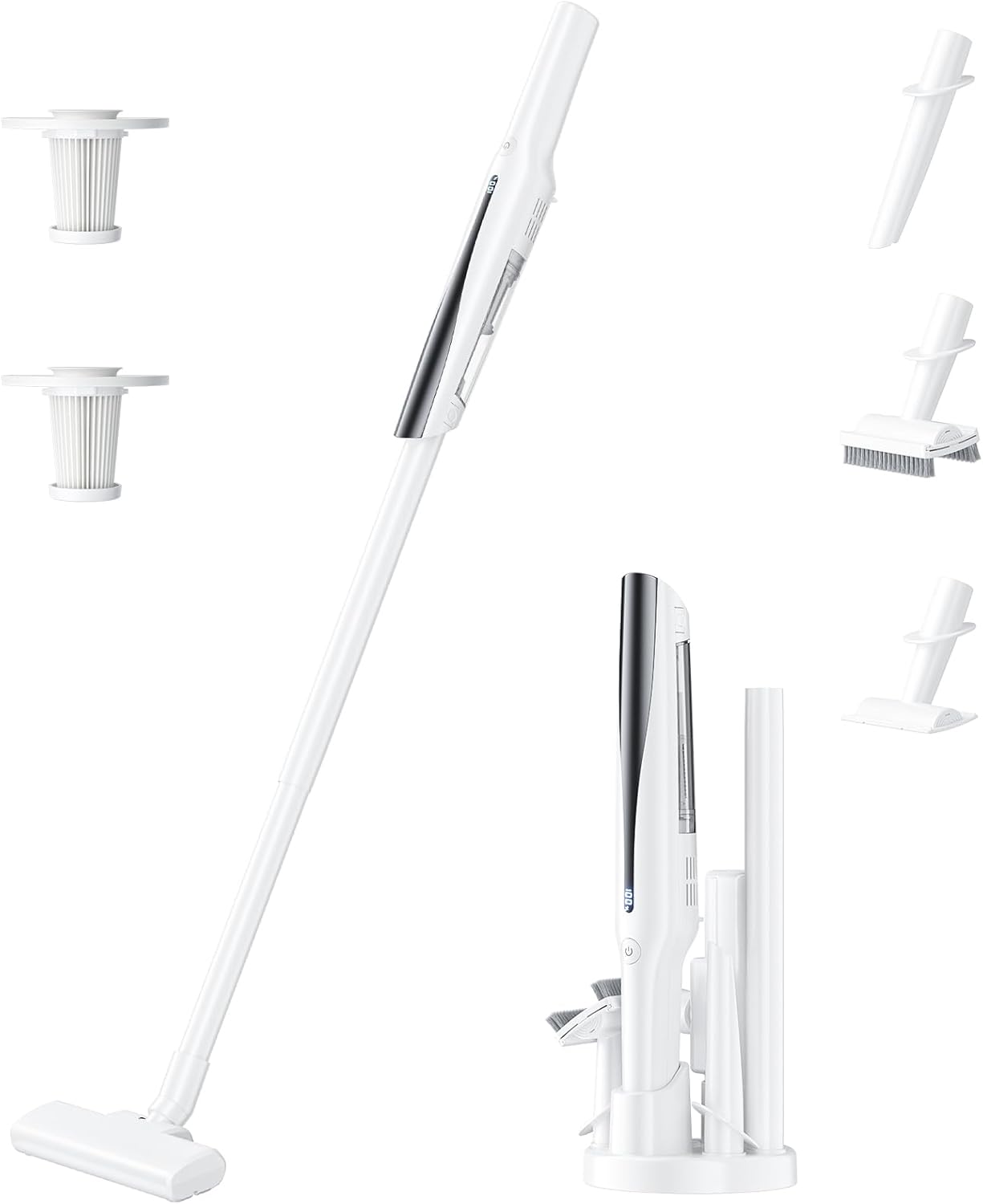 コードレス掃除機【スタンド付き】超軽量0.5kg・28Kpa強力吸引・最大40分稼働・USB Type-C充電・LED液晶ディスプレイ