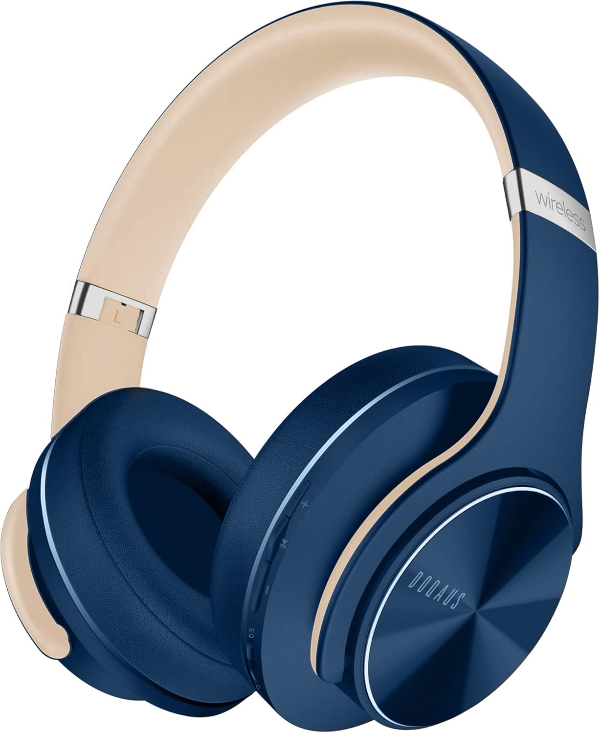 DOQAUS(ドカアス) Bluetooth5.3 ワイヤレスオーバーイヤーヘッドホン 最大80時間再生 メモリーフォーム搭載 ネイビーブルー
