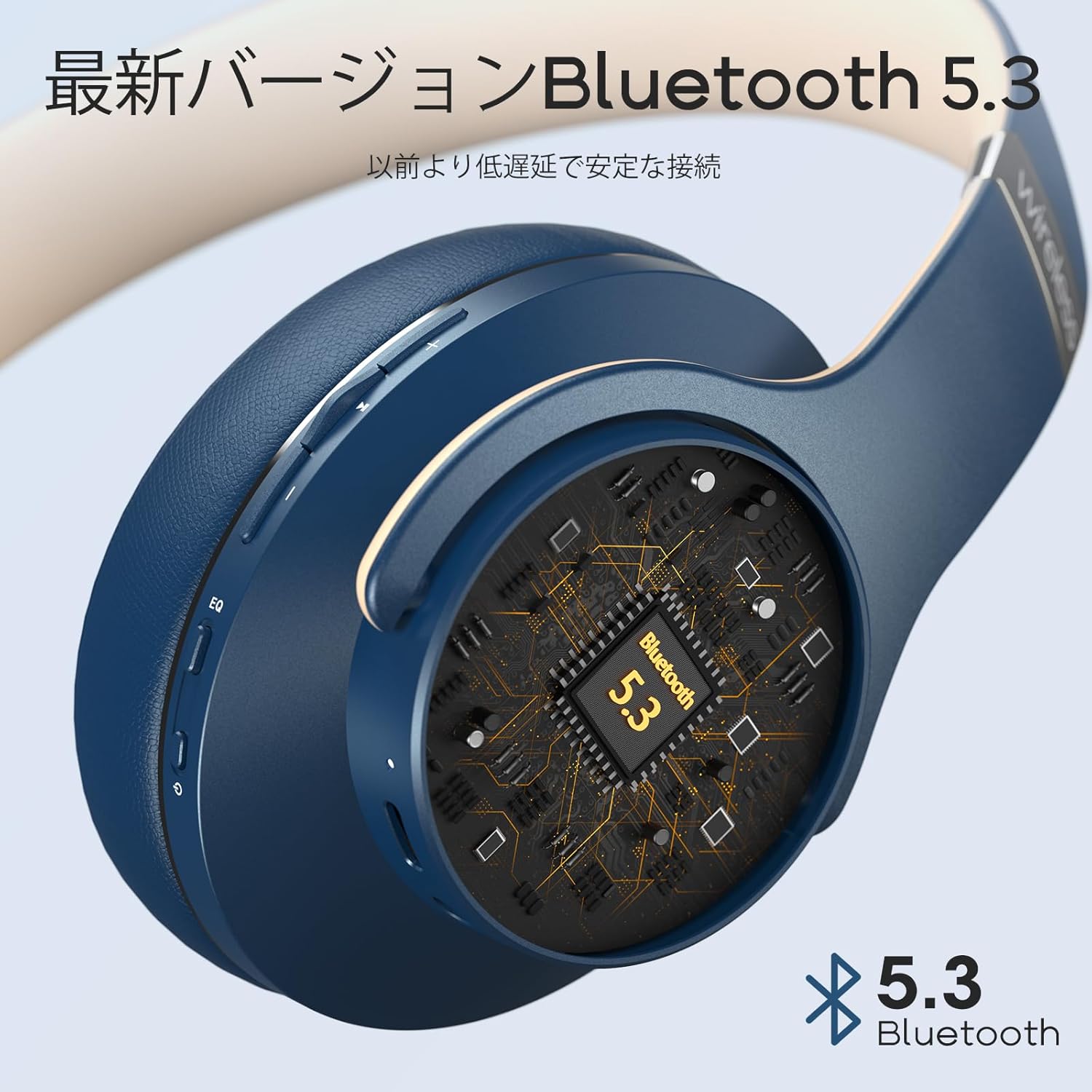 DOQAUS(ドカアス) Bluetooth5.3 ワイヤレスオーバーイヤーヘッドホン 最大80時間再生 メモリーフォーム搭載 ネイビーブルー