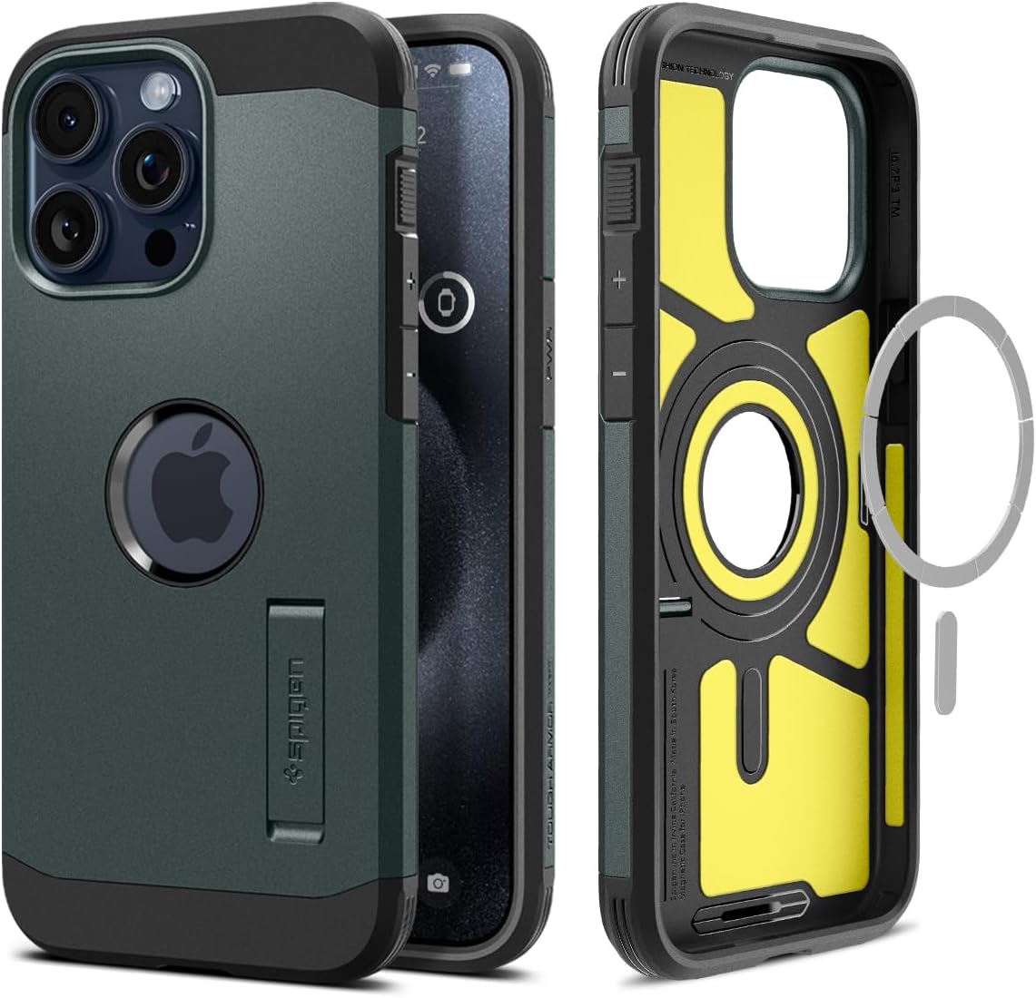 iPhone15Pro用 MagSafe対応耐衝撃スタンドケース タフ・アーマー マグフィット (アビス・グリーン)