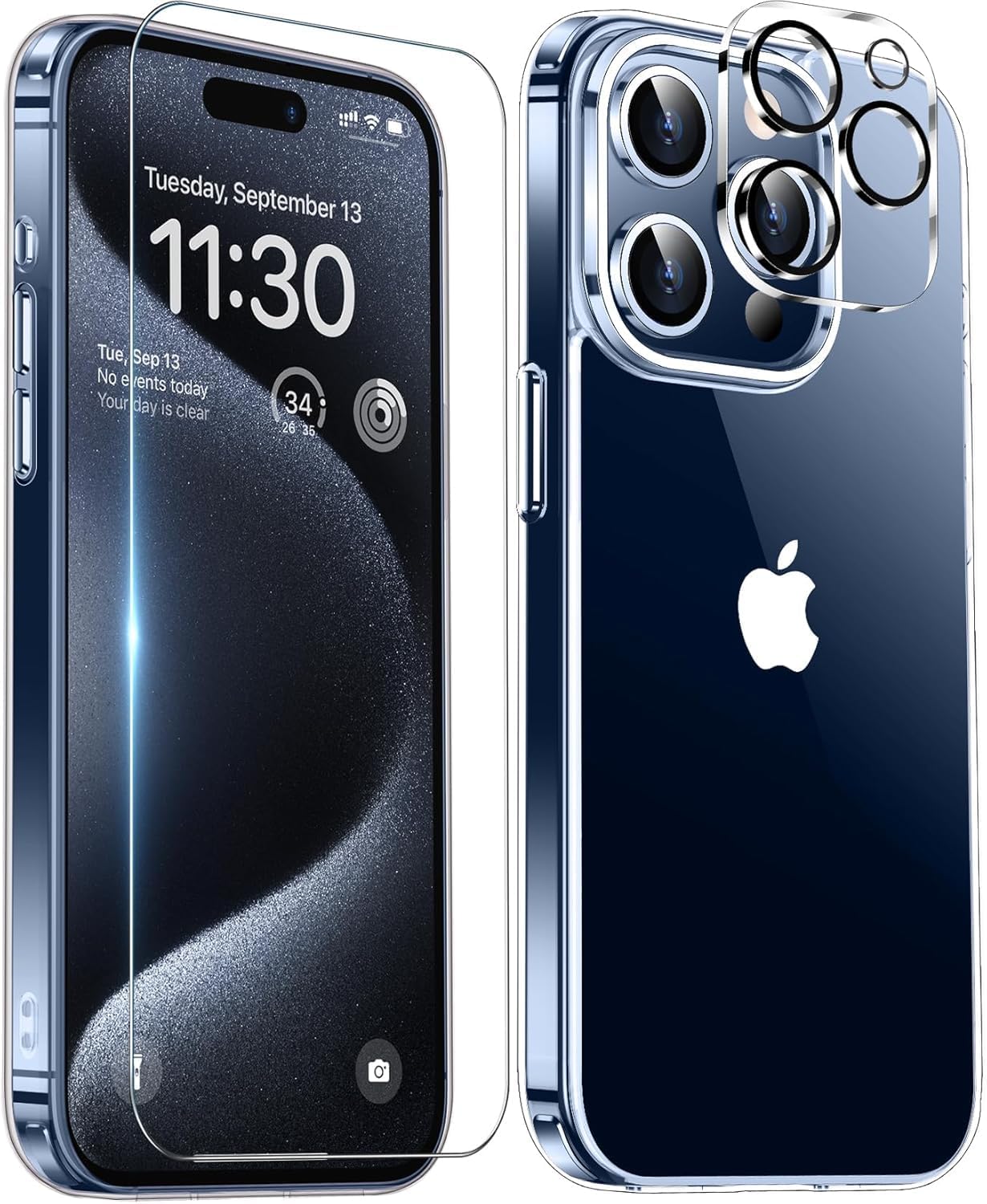 iPhone 15 Pro用 クリア耐衝撃ケース カメラレンズ保護付き 無黄変 米軍MIL規格 ワイヤレス充電対応