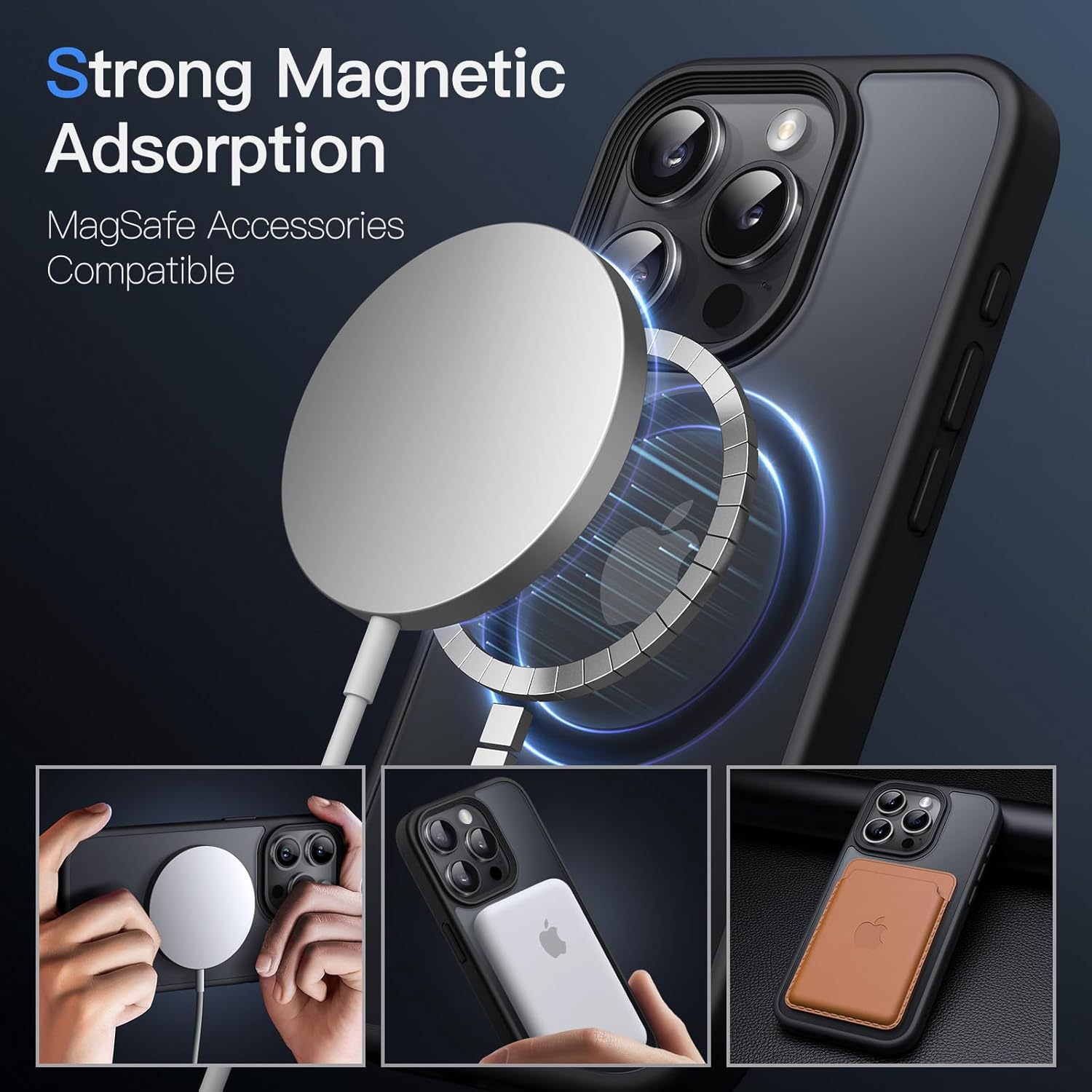 iPhone 15 Pro用 MagSafe対応 半透明マットマグネットケース (ブラック)