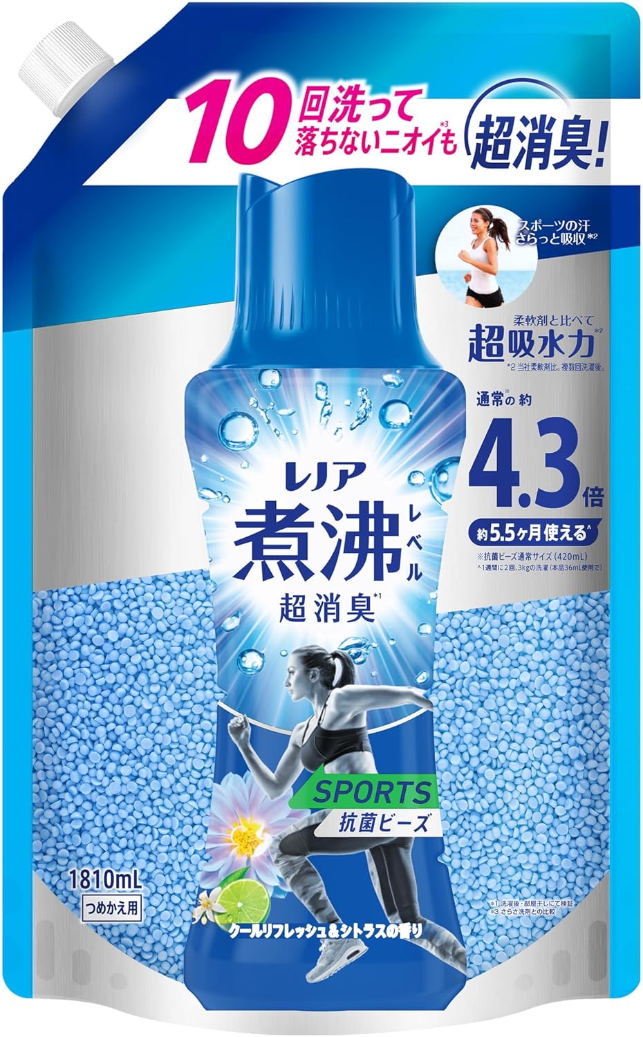 レノア 超消臭抗菌ビーズ SPORTS クールリフレッシュ&シトラス 詰め替え 1,810mL