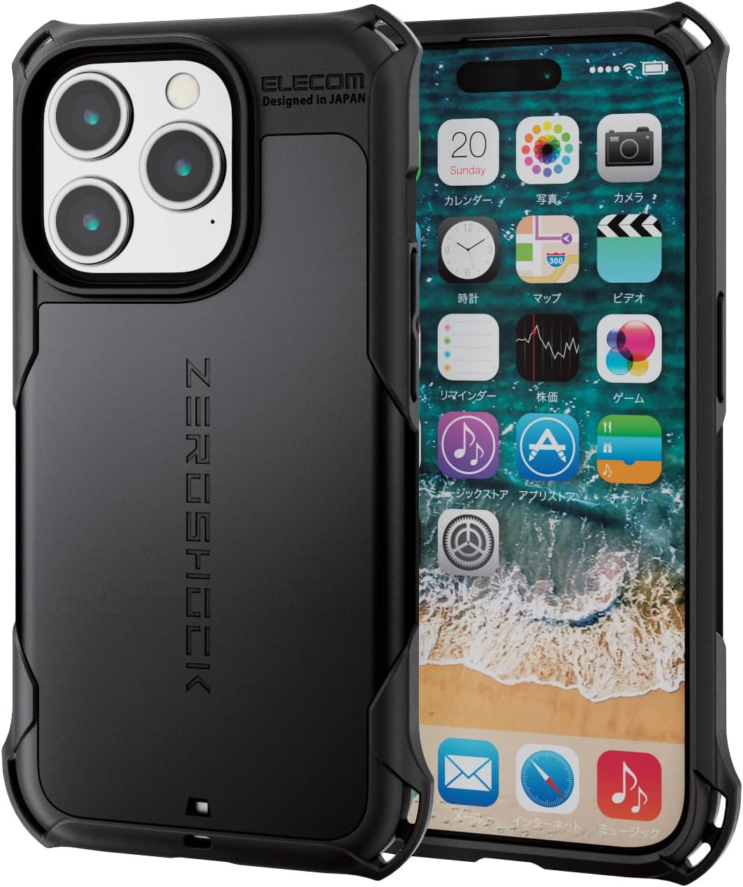 iPhone15 Pro用ハイブリッドケース 衝撃吸収フィルム付き ブラック