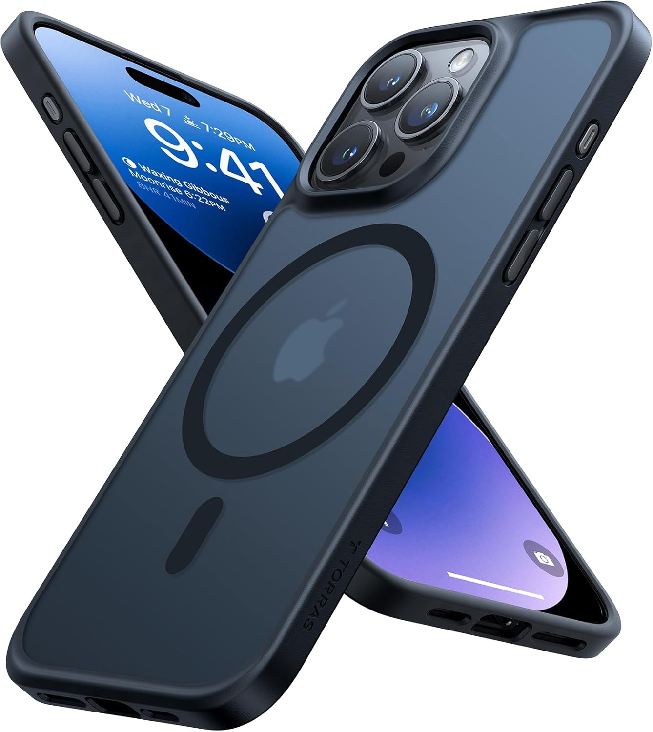 iPhone 15 Pro用マグネット搭載耐衝撃ケース【米軍準拠・半透明・ワイヤレス充電対応】ブラック