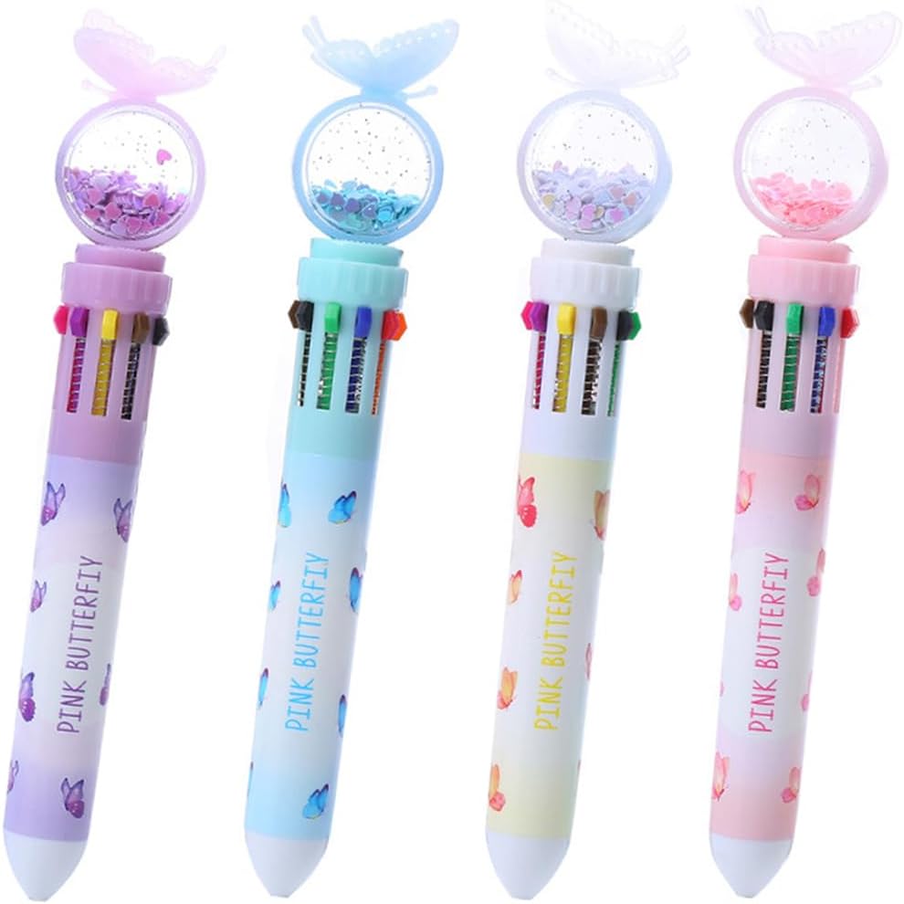 マルチカラー生物デザイン引き込み式ボールペン 0.7mm 4本セット