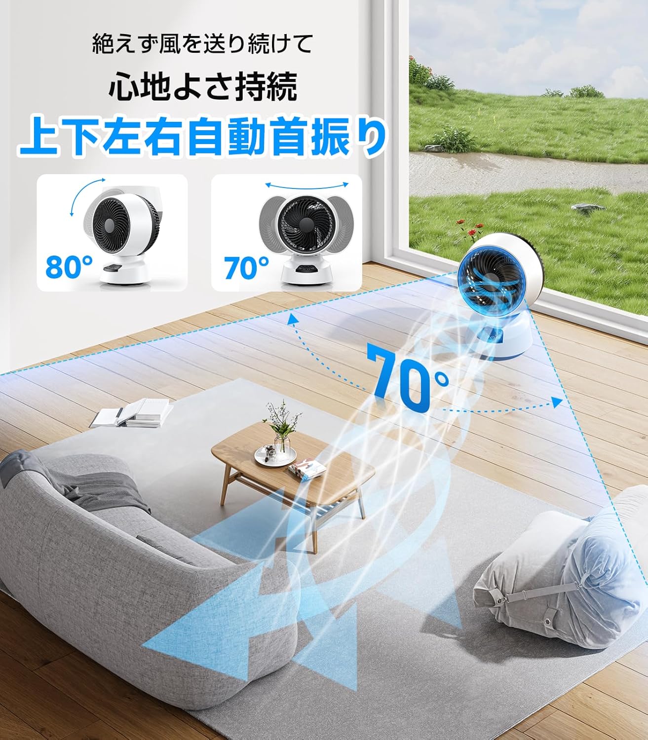 静音DCモーターサーキュレーター 360度首振り 30畳対応 リモコン・タイマー機能付き