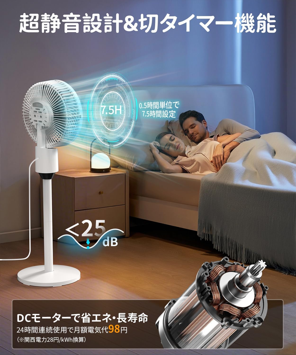 静音サーキュレーター【扇風機・DCモーター・猛暑対策】20畳対応・高さ調節・リモコン付き・日本PSE認証済