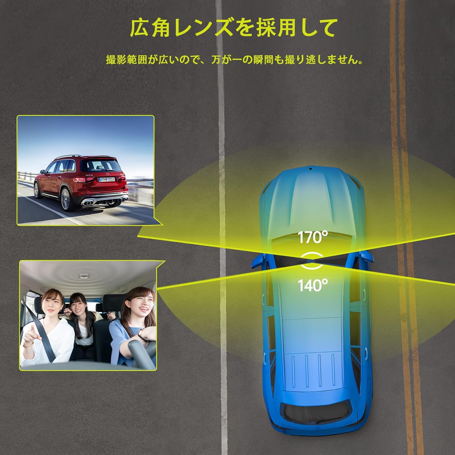 前後カメラ搭載1080p車載ドライブレコーダー 小型・一体型・170度広角・初心者向け【64GBカード＆日本語説明書付き】