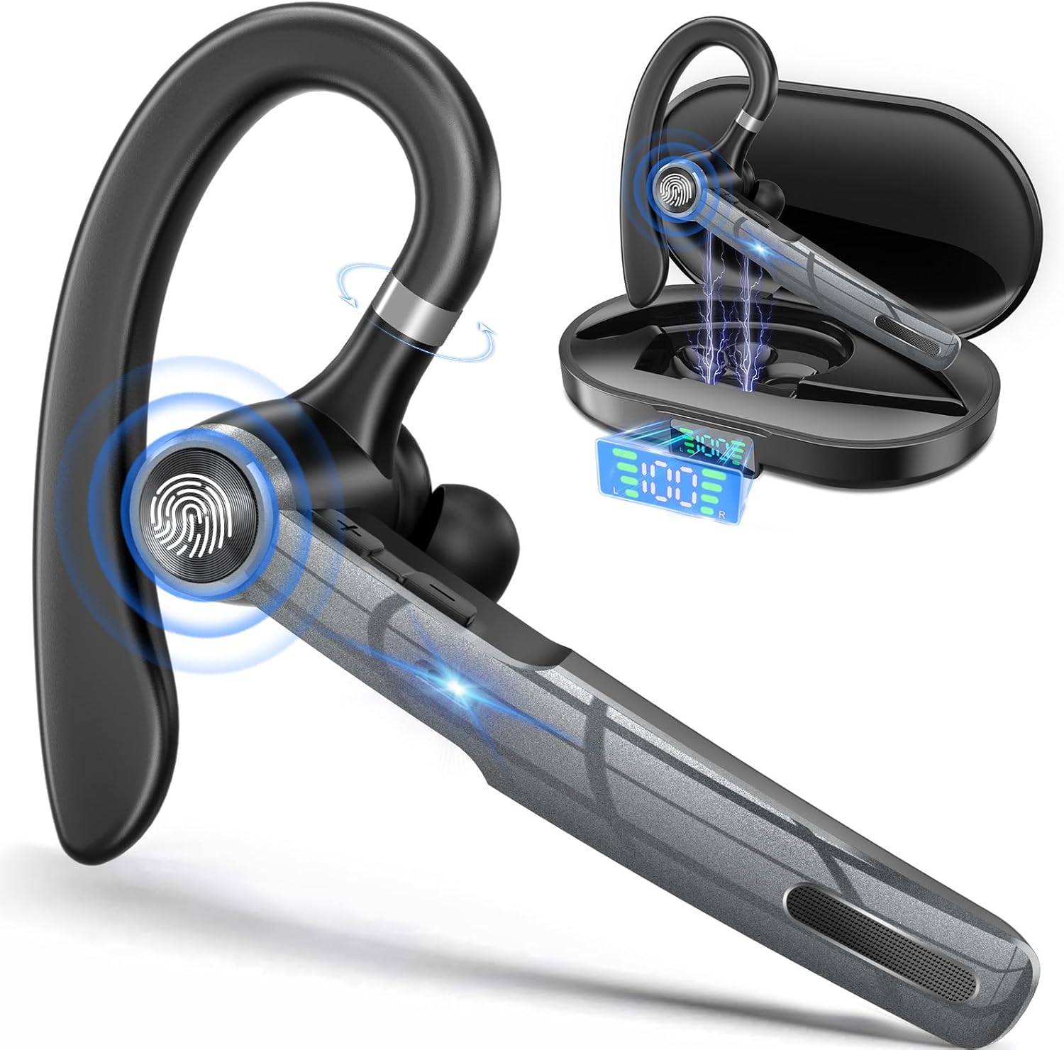 【Bluetooth 5.3 ワイヤレスヘッドセット】ノイズキャンセリング・ハンズフリー通話・充電ケース付き