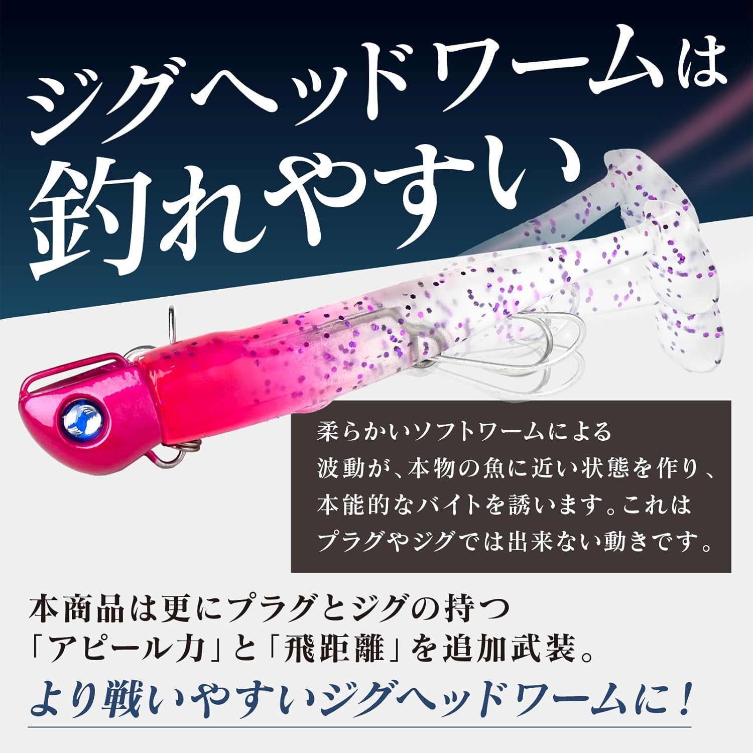 ヒラメ・マゴチ釣り用ジグヘッドワームセット（34g・110mm・予備ワーム付き）