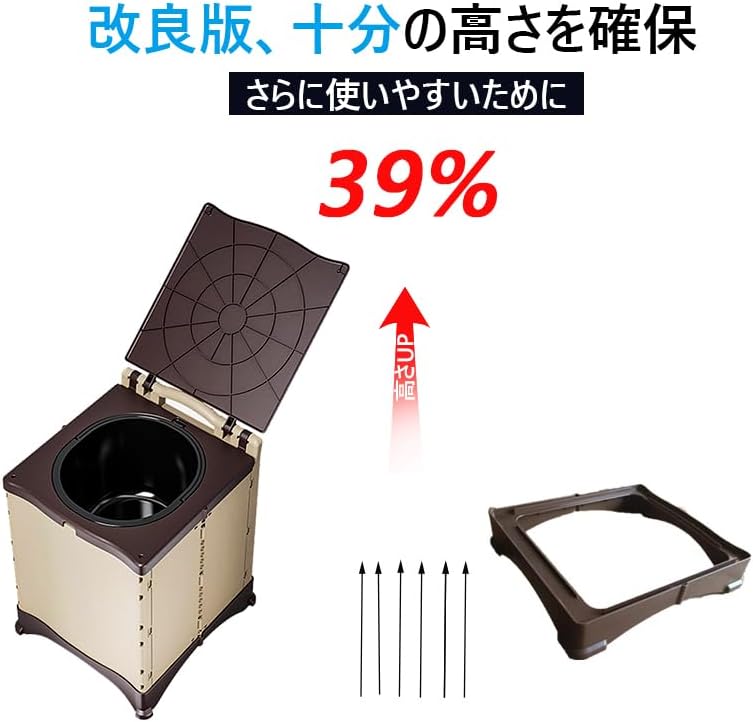 令和6年版 簡易ポータブルトイレ 防災グッズ 車載用 介護対応 耐荷重180kg 蓋付き 軽量 ベージュ 20枚排泄処理袋付き