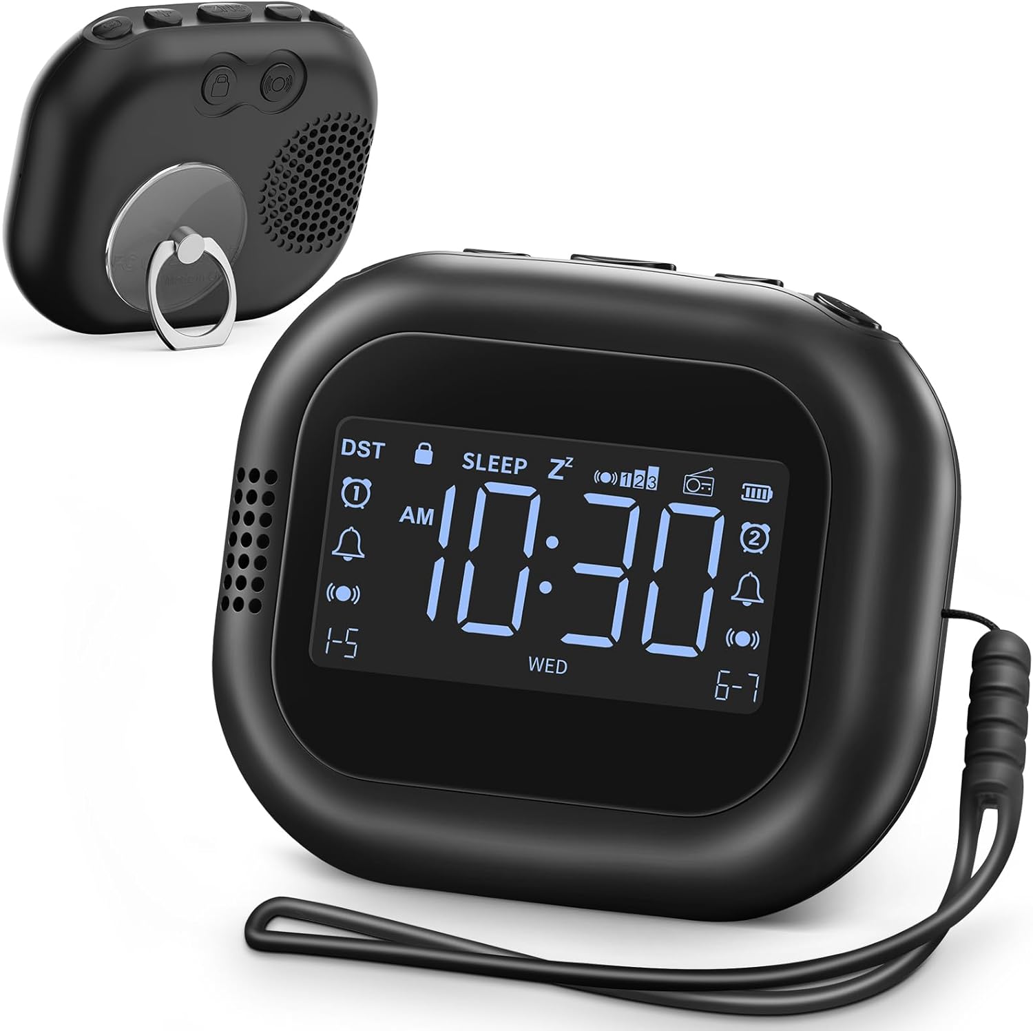 振動目覚まし時計 ラジオ機能付き Type-C充電式 2アラーム設定 省電力モード (ブラック)
