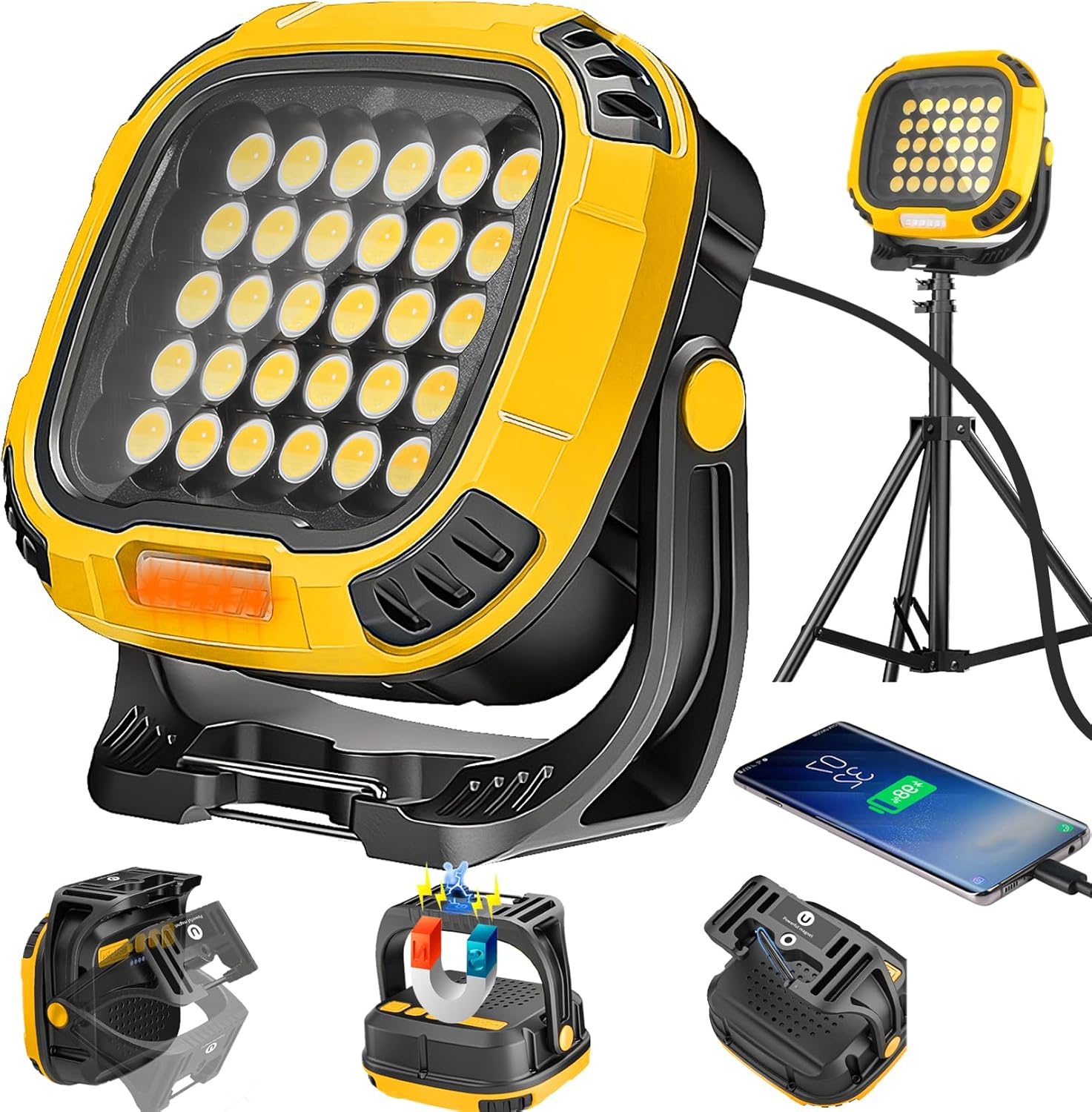 防災対策用LED投光器 4300LM USB充電式 モバイルバッテリー機能 フック付き 小型軽量