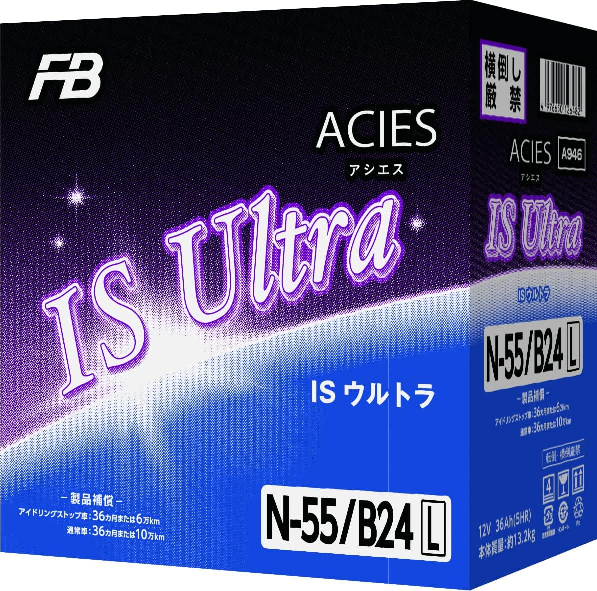 アイドリングストップ車用長寿命バッテリー N-55 / B24L キャパシタ融合 ブックモールド極板採用