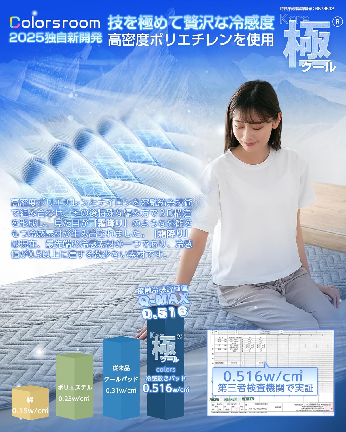 夏用シングル敷きパッド 吸水速乾・抗菌防臭・接触冷感 霜降り素材 100x205 アッシュグレー