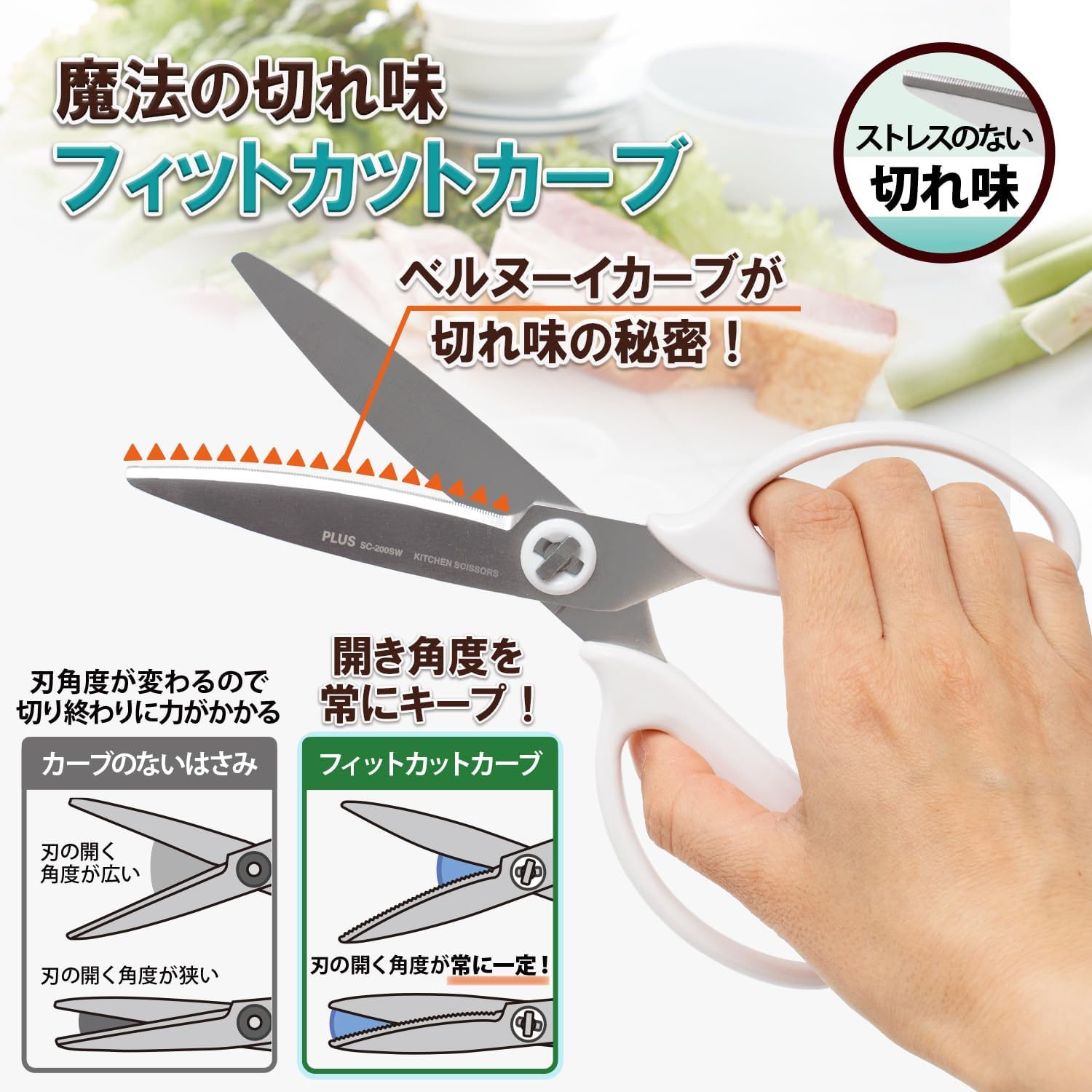 キッチンばさみ ステンレス製 食洗機対応 分解可能 フィットカットカーブ 料理用 35728