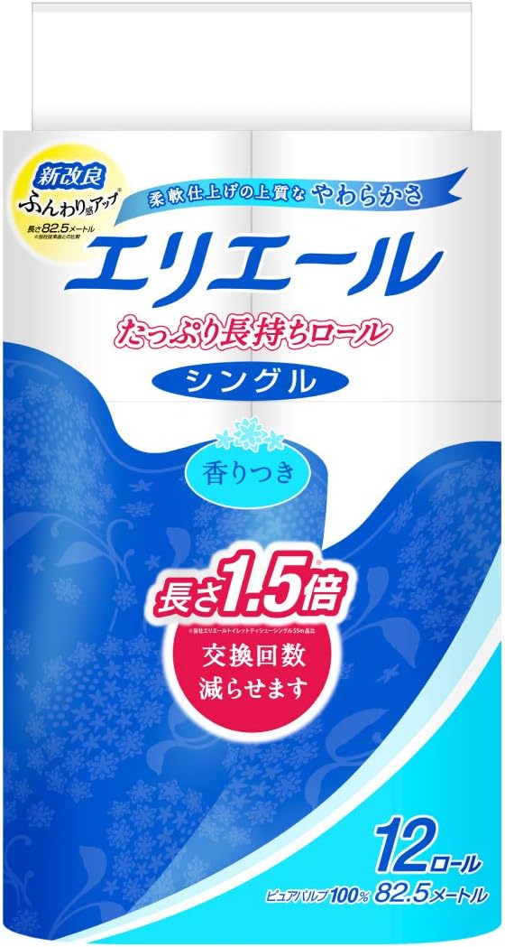 エリエール パルプ100% トイレットペーパー 1.5倍巻き 82.5m×12ロール リラックス香
