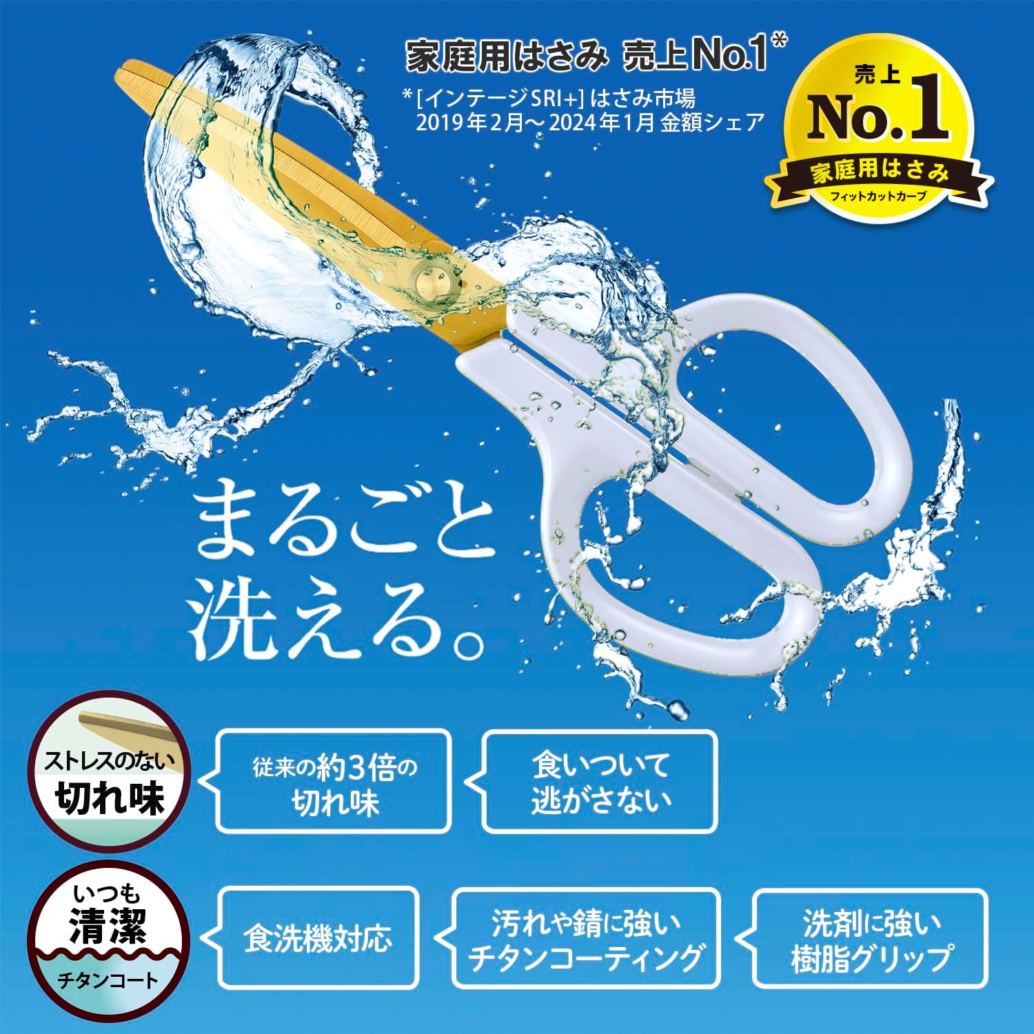フィットカットカーブ キッチンバサミ 洗えるチタン製 マッシュルームホワイト