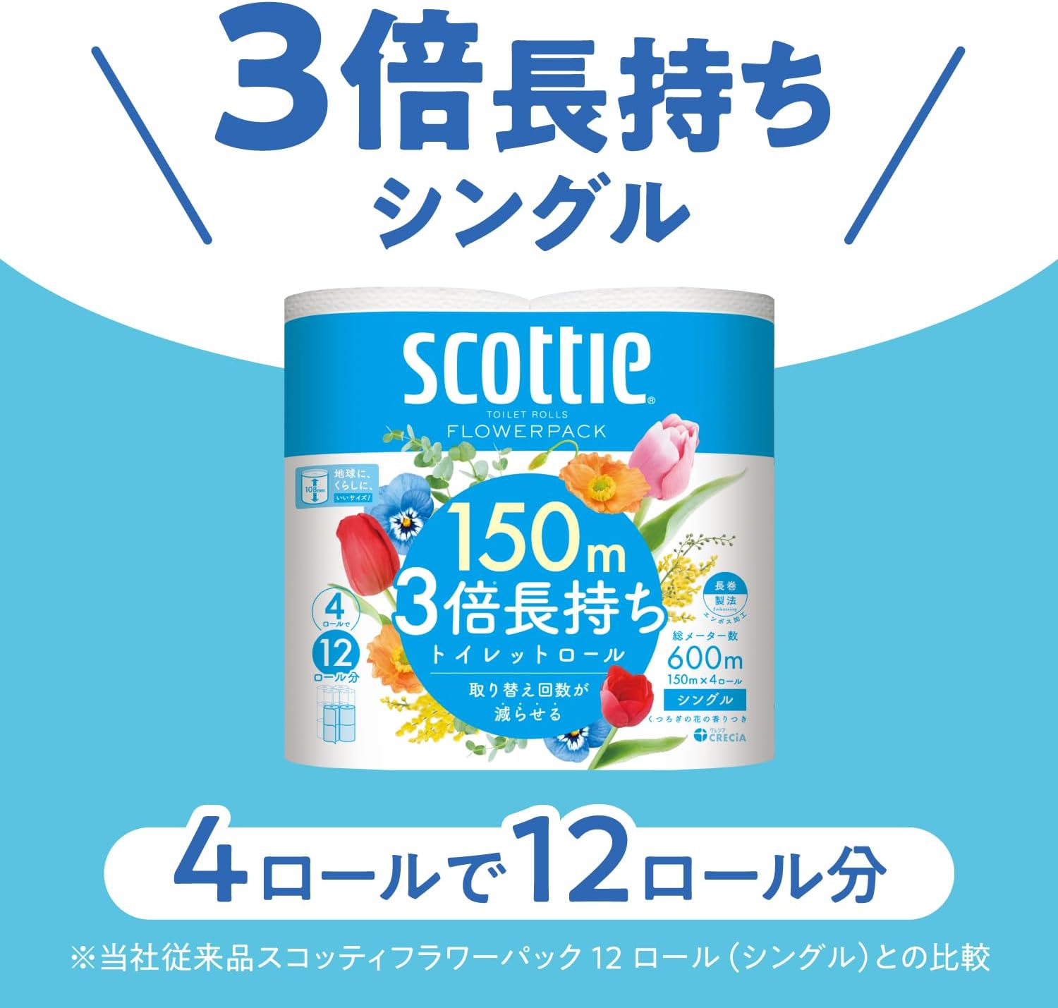 スコッティ フラワーパック シングルトイレットペーパー 4ロール 150m