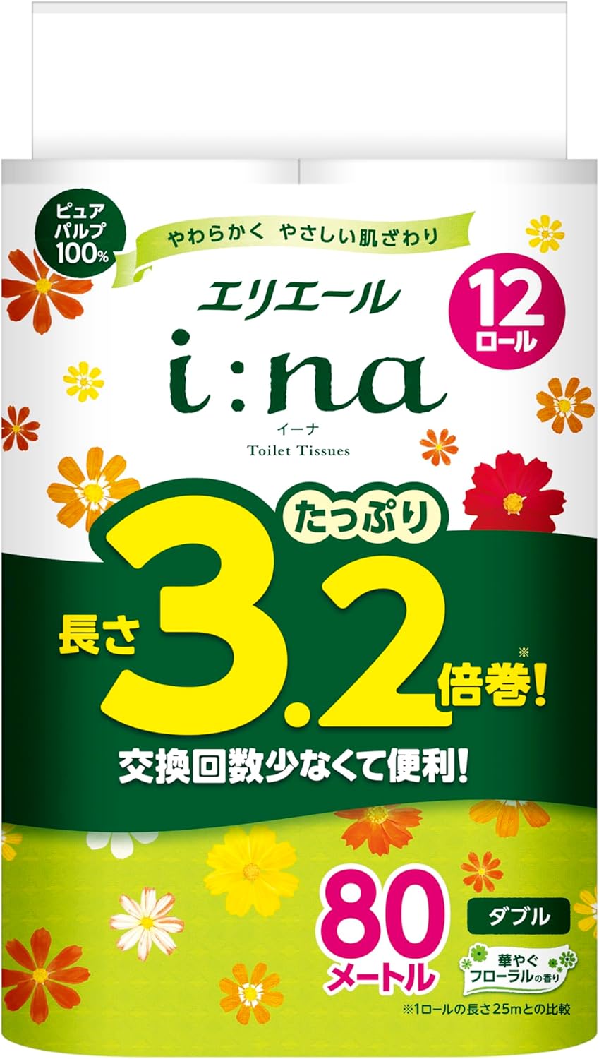 トイレットペーパー ダブル 80m×12ロール フローラルの香り パルプ100%