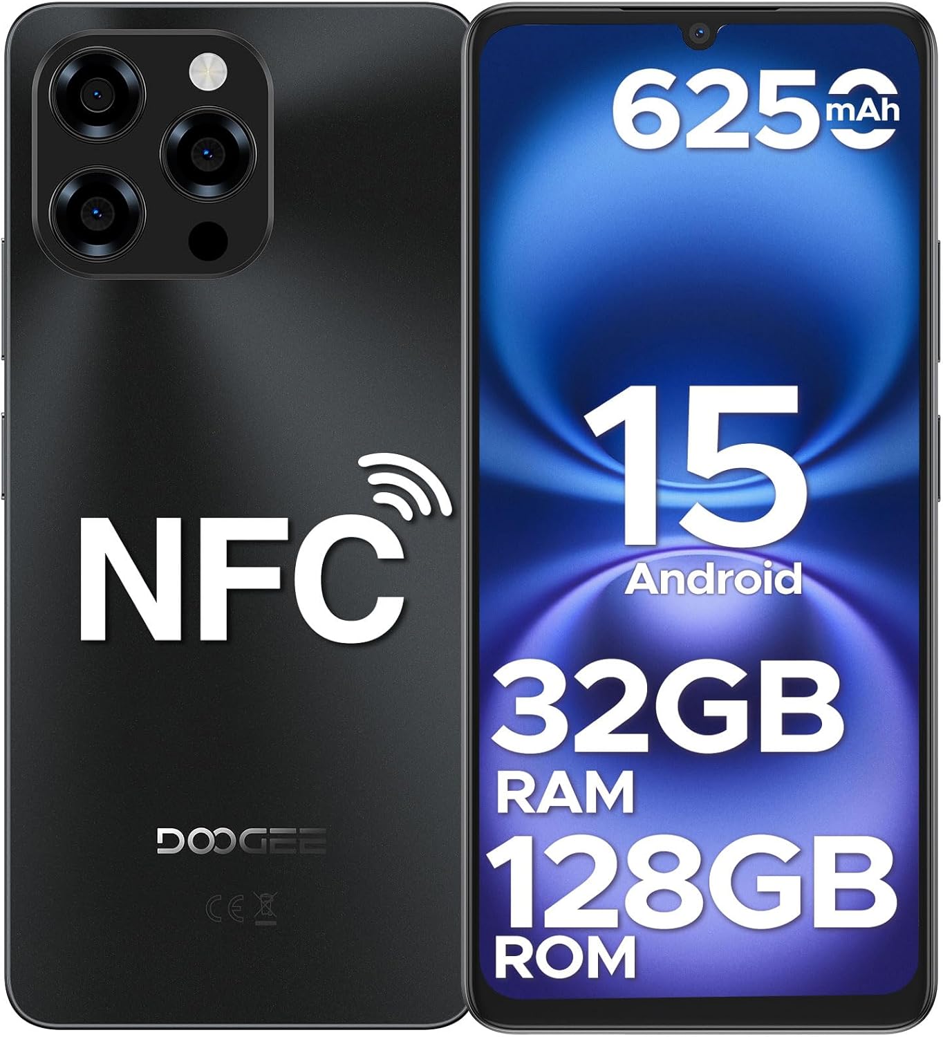 SIMフリーAndroid 15スマートフォン DOOGEE N58 32GB+128GB拡張 90Hz大画面 6250mAhバッテリー ブラック