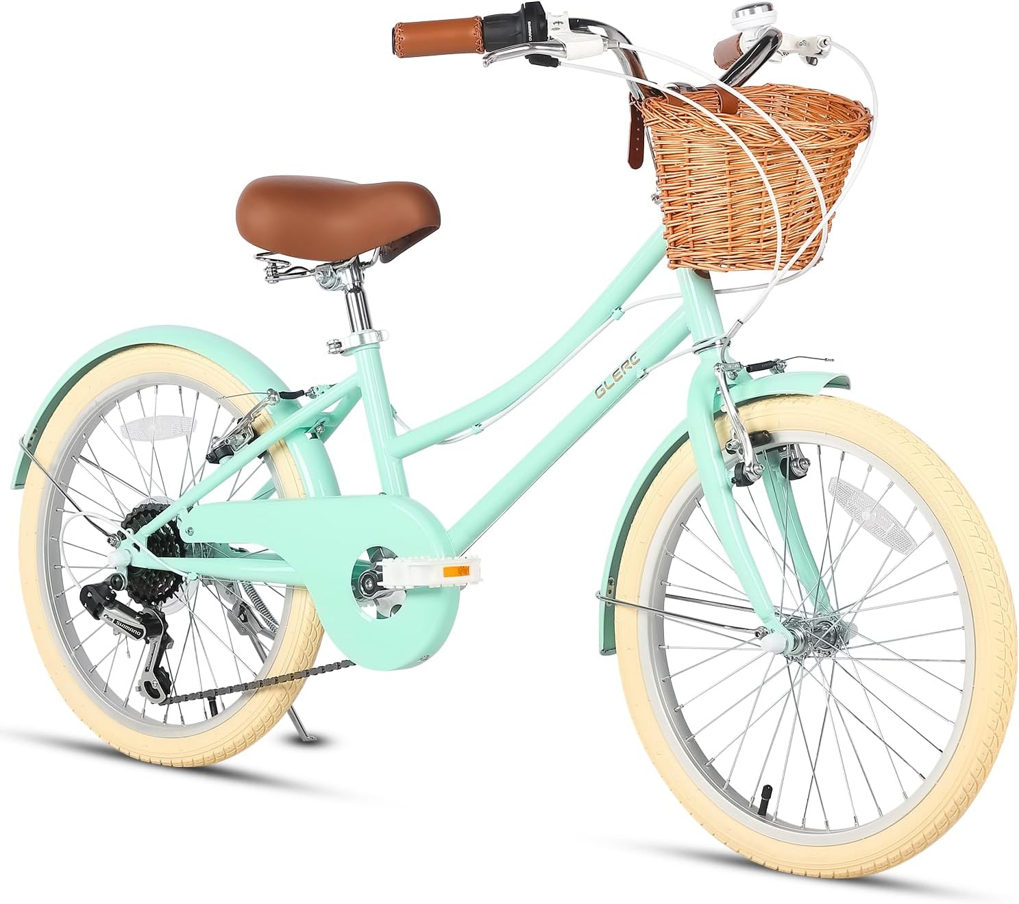 可愛いレトロシティサイクル 女の子用自転車 20/24/26インチ 手編み藤カゴ付き シマノ6段変速 通学通勤用
