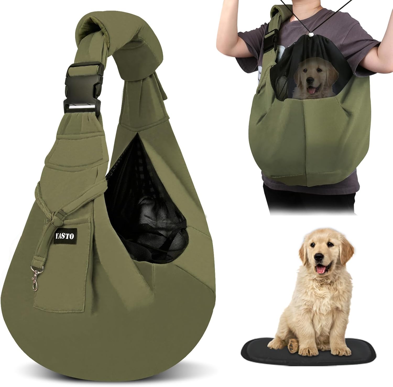 【現役ペットトレーナー監修】Yasto ペットスリング 抱っこ紐 小型犬・猫用 調節可能・飛び出し防止 2025最新型 (カーキ)