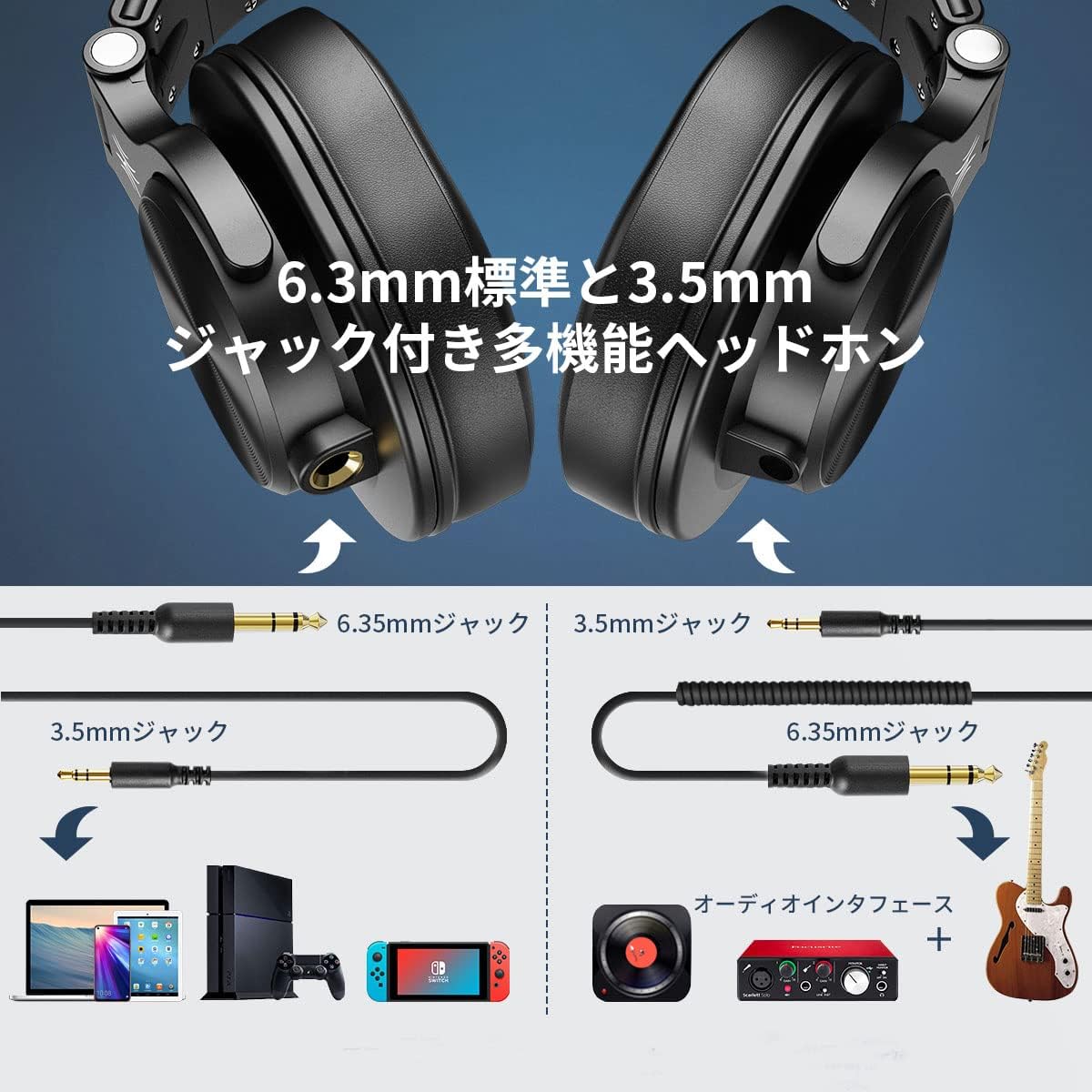 OneOdio A71 ハイレゾ対応 有線オーバーイヤーヘッドホン 密閉型 DJ・楽器練習用 3.5mm/6.35mmジャック