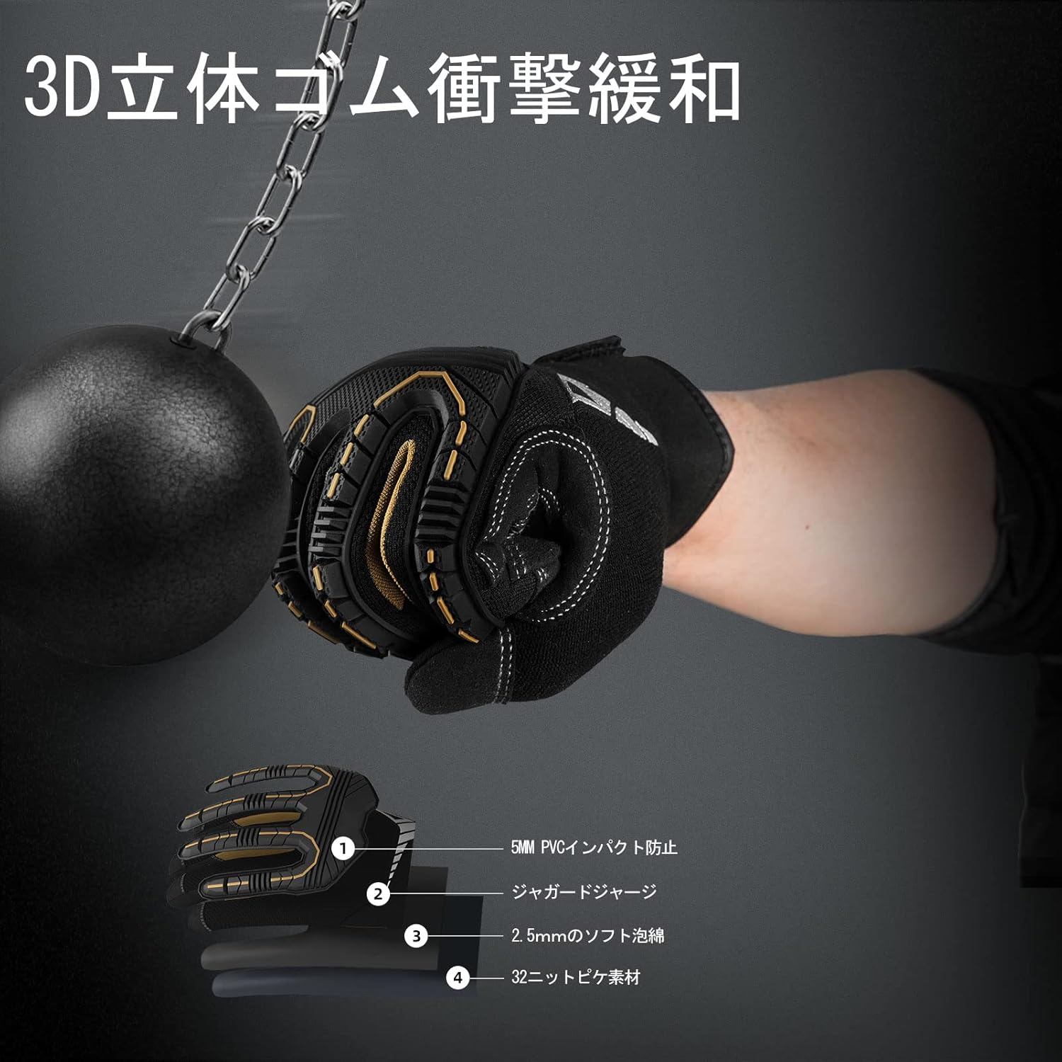 衝撃吸収メカニックグローブ メンズ タッチパネル対応 ブラック SL8849